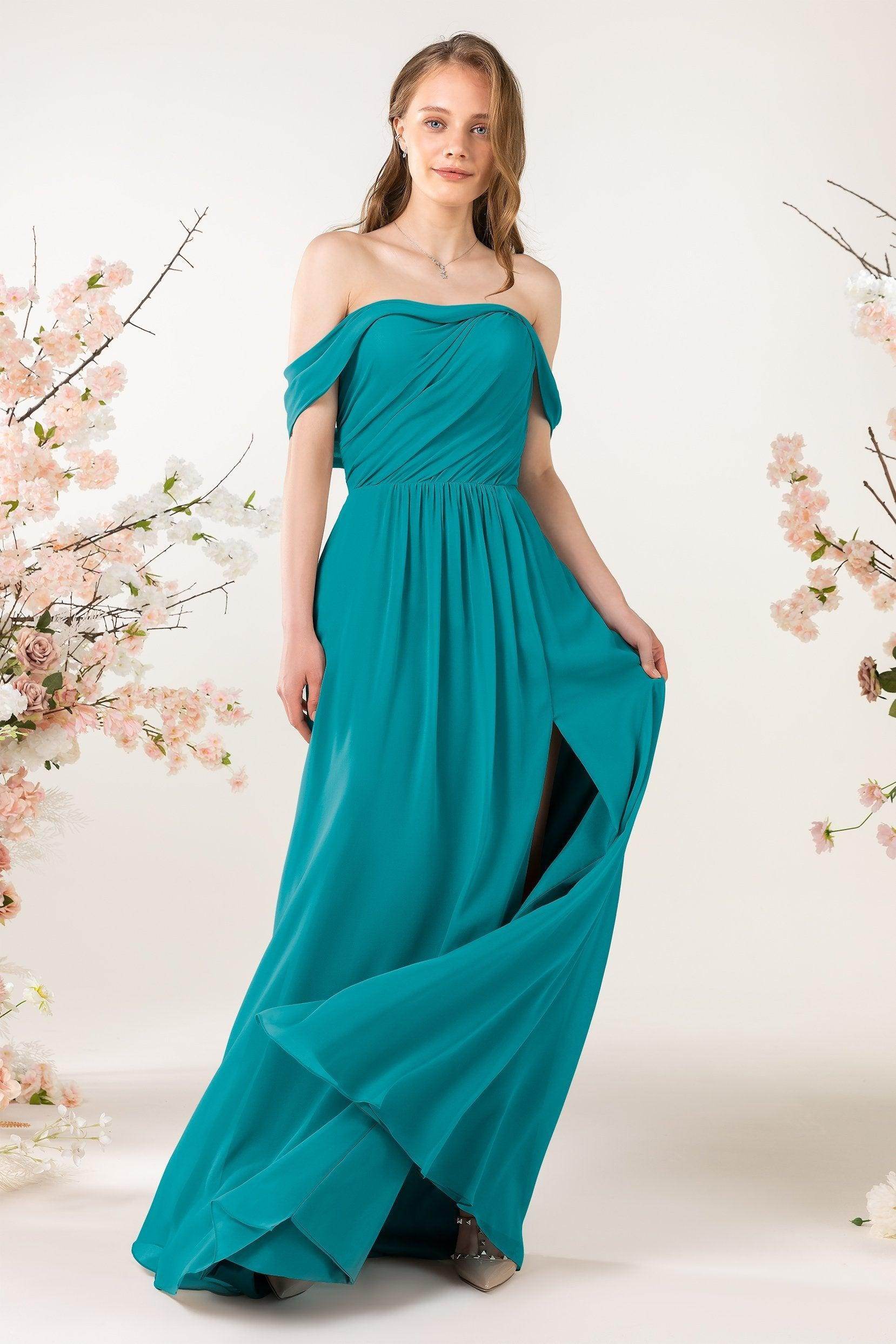 A-Line Sweep-Brush Train Chiffon Bridesmaid Dress CB0454