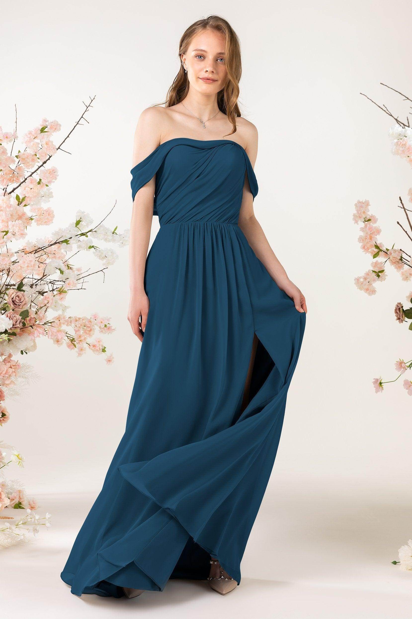 A-Line Sweep-Brush Train Chiffon Bridesmaid Dress CB0454