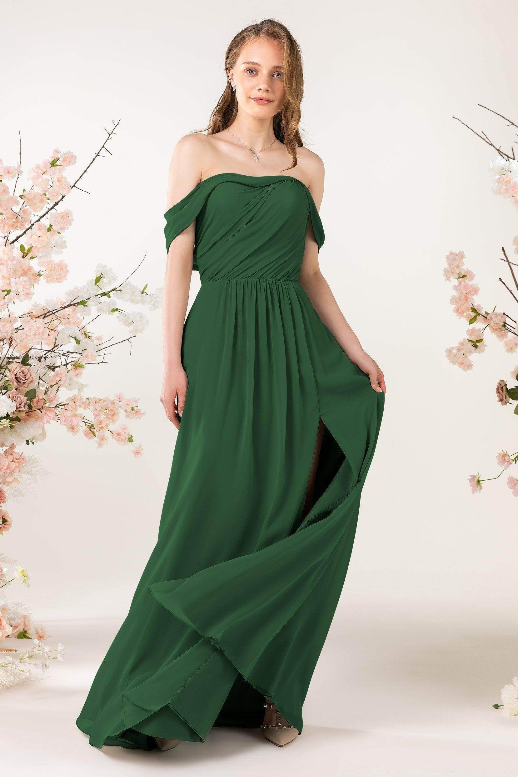 A-Line Sweep-Brush Train Chiffon Bridesmaid Dress CB0454