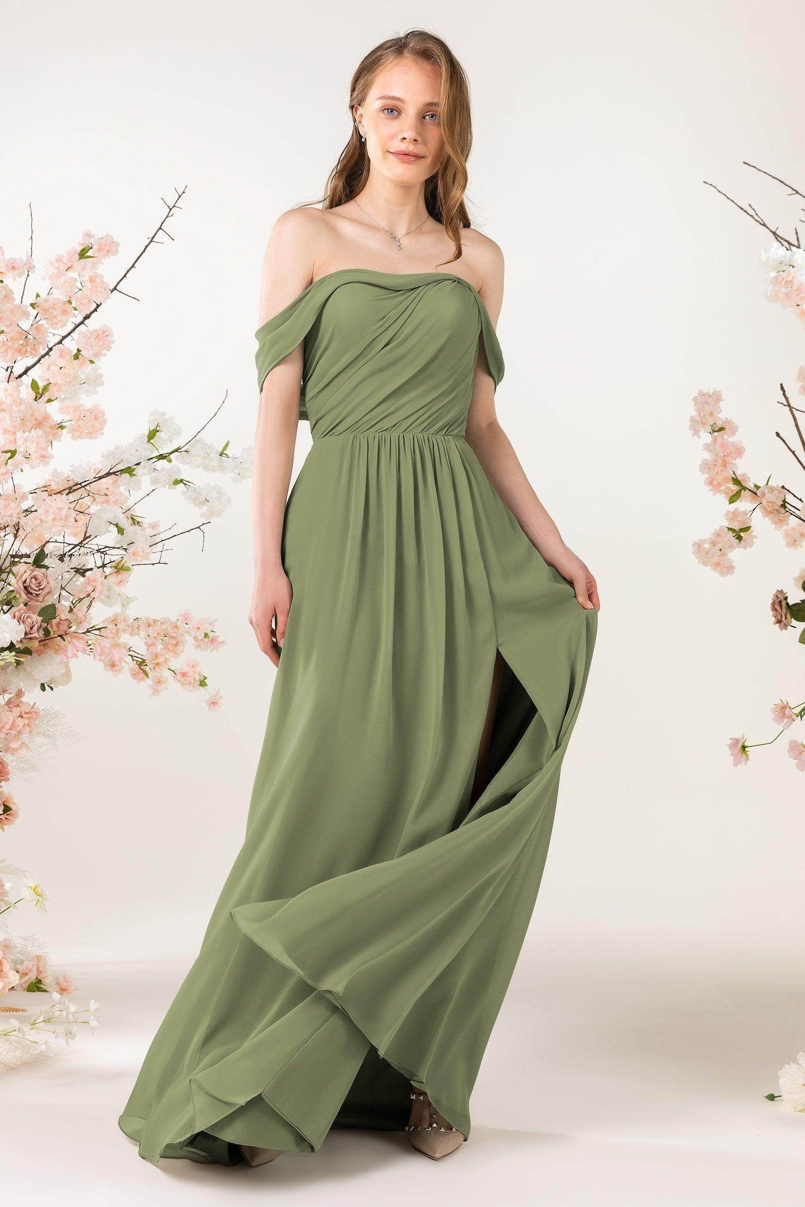 A-Line Sweep-Brush Train Chiffon Bridesmaid Dress CB0454