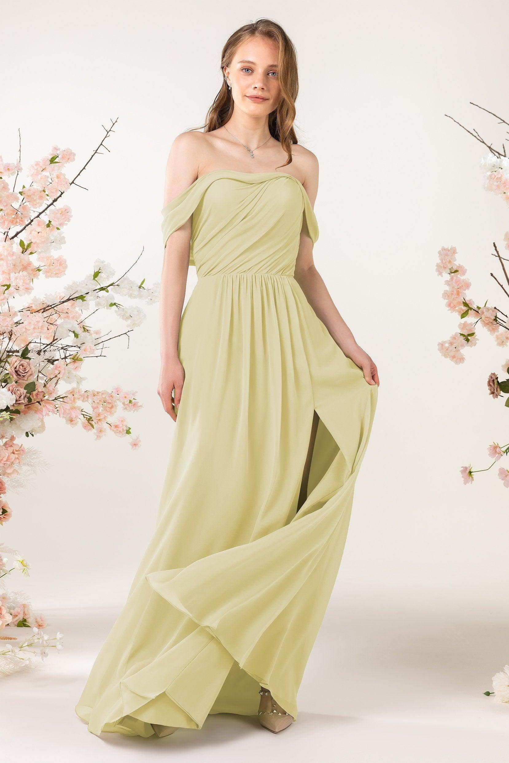 A-Line Sweep-Brush Train Chiffon Bridesmaid Dress CB0454