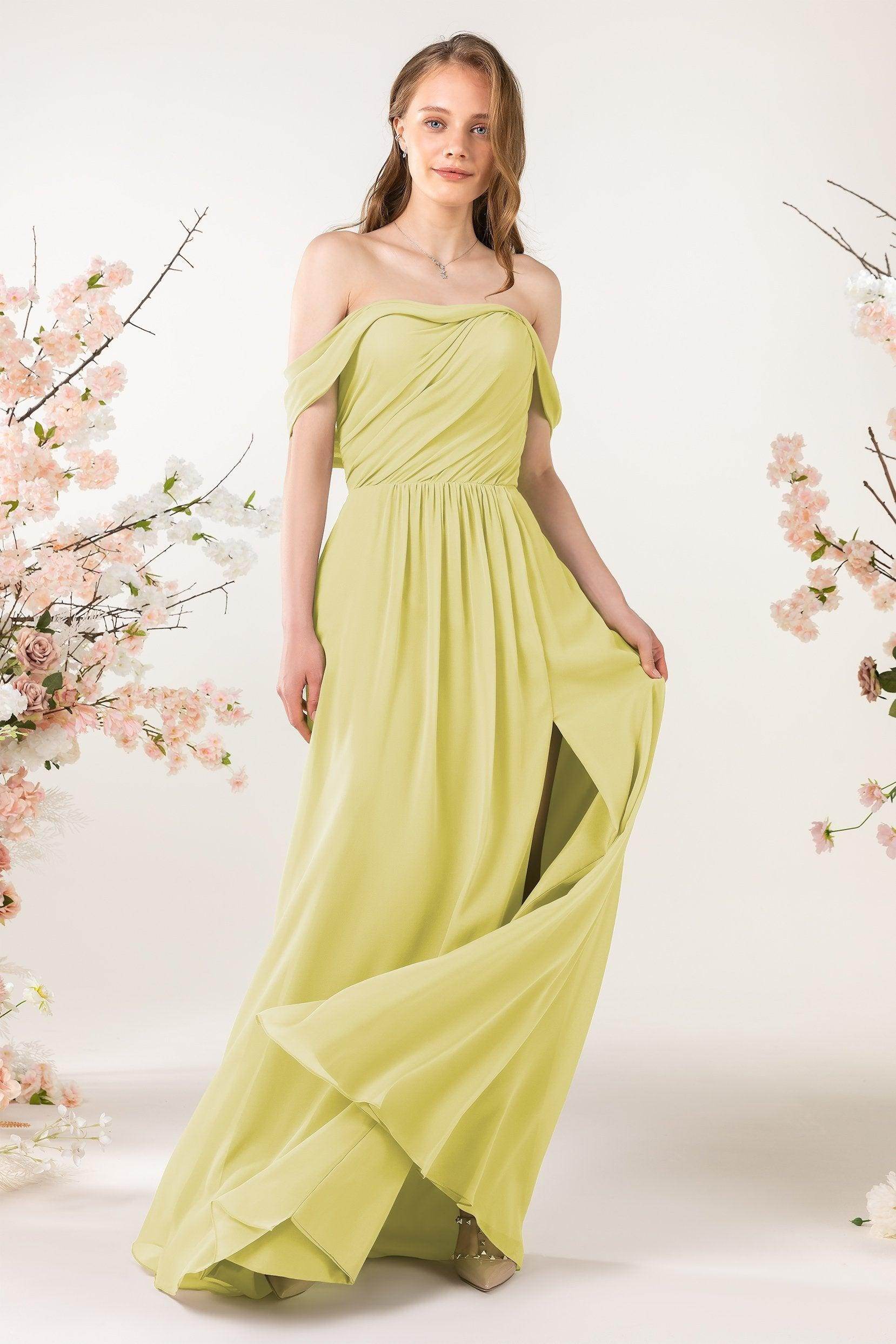 A-Line Sweep-Brush Train Chiffon Bridesmaid Dress CB0454