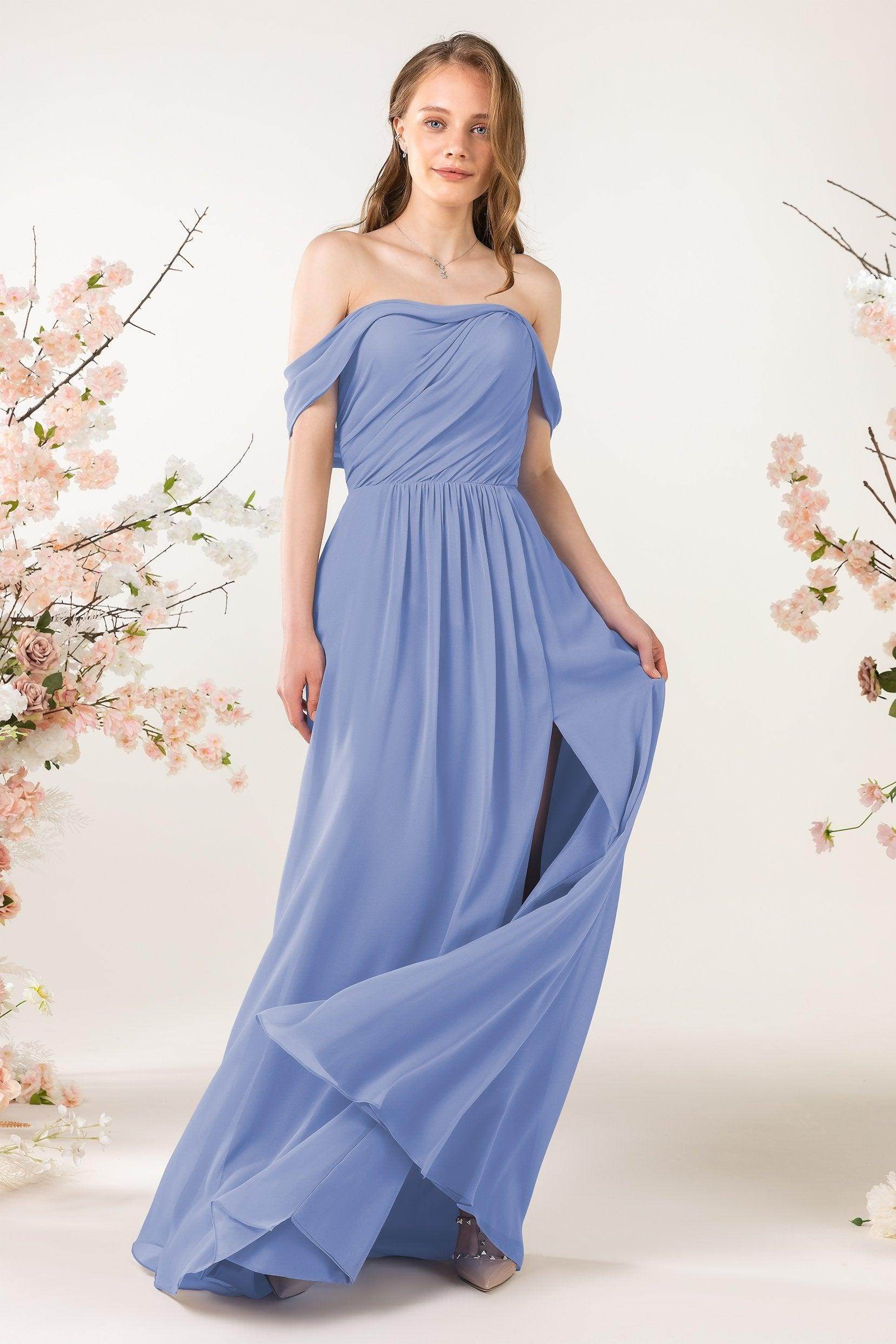 A-Line Sweep-Brush Train Chiffon Bridesmaid Dress CB0454