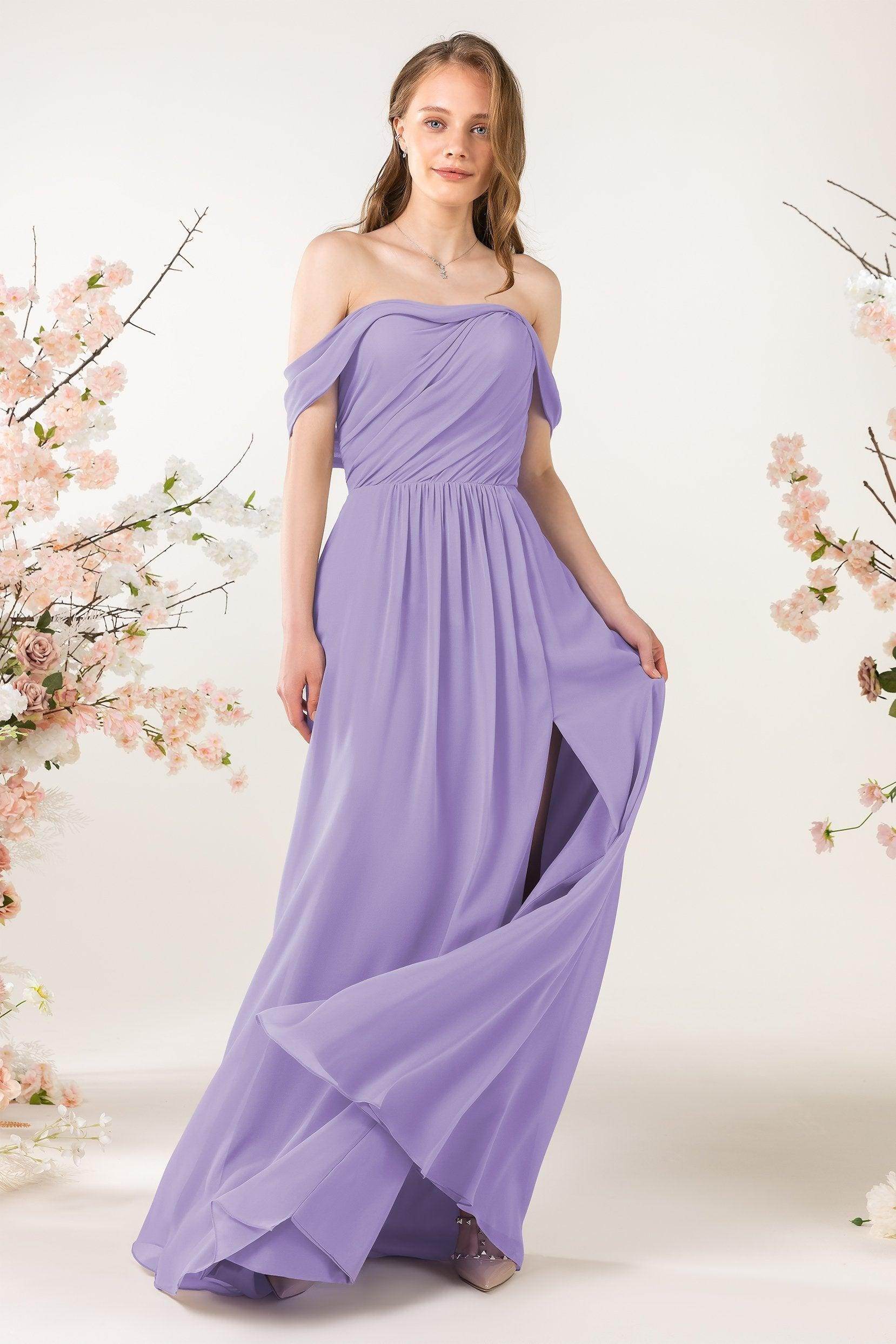 A-Line Sweep-Brush Train Chiffon Bridesmaid Dress CB0454