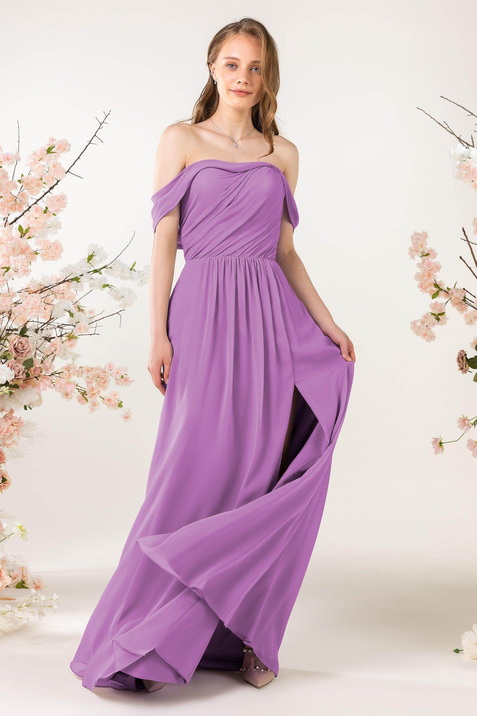 A-Line Sweep-Brush Train Chiffon Bridesmaid Dress CB0454
