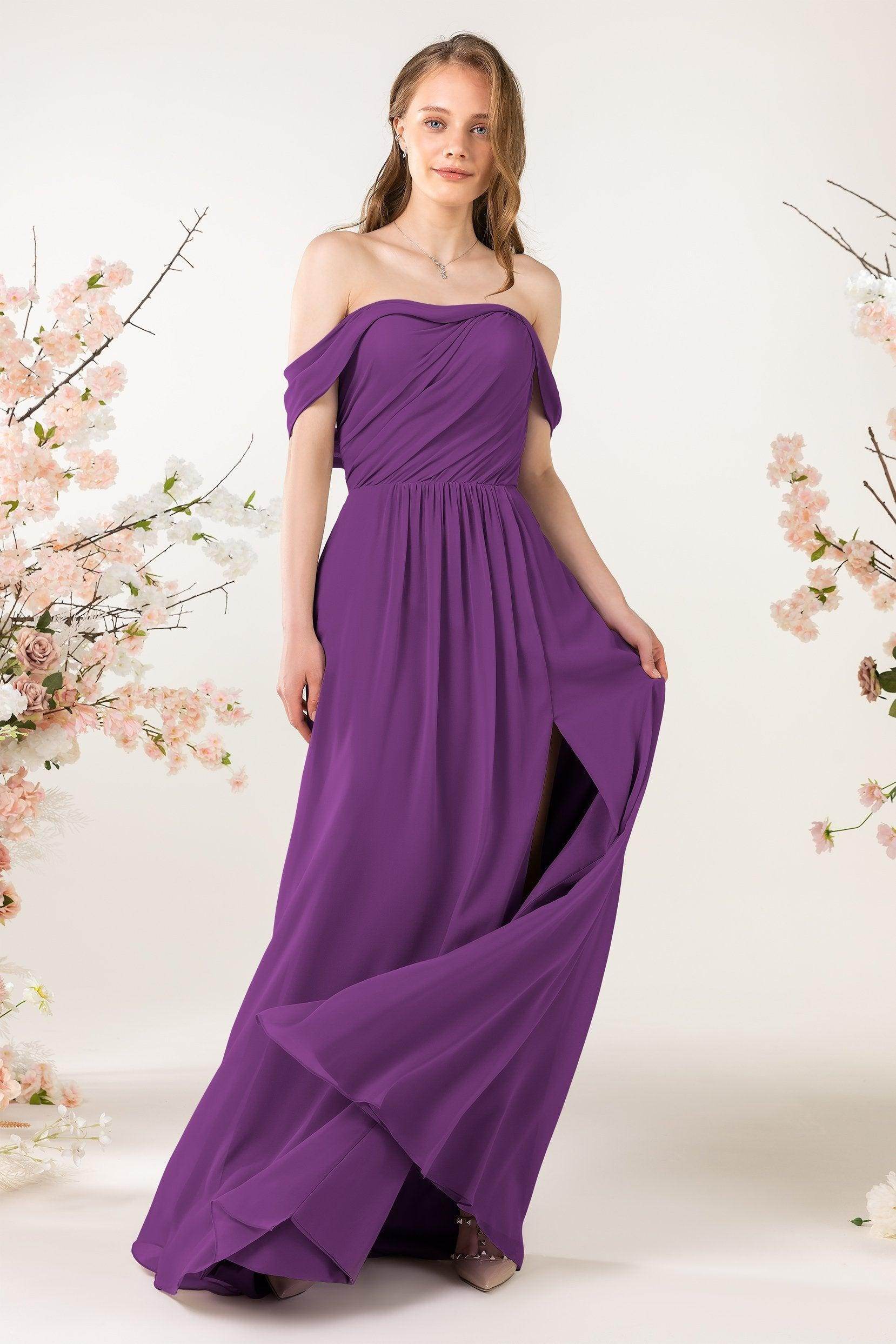 A-Line Sweep-Brush Train Chiffon Bridesmaid Dress CB0454