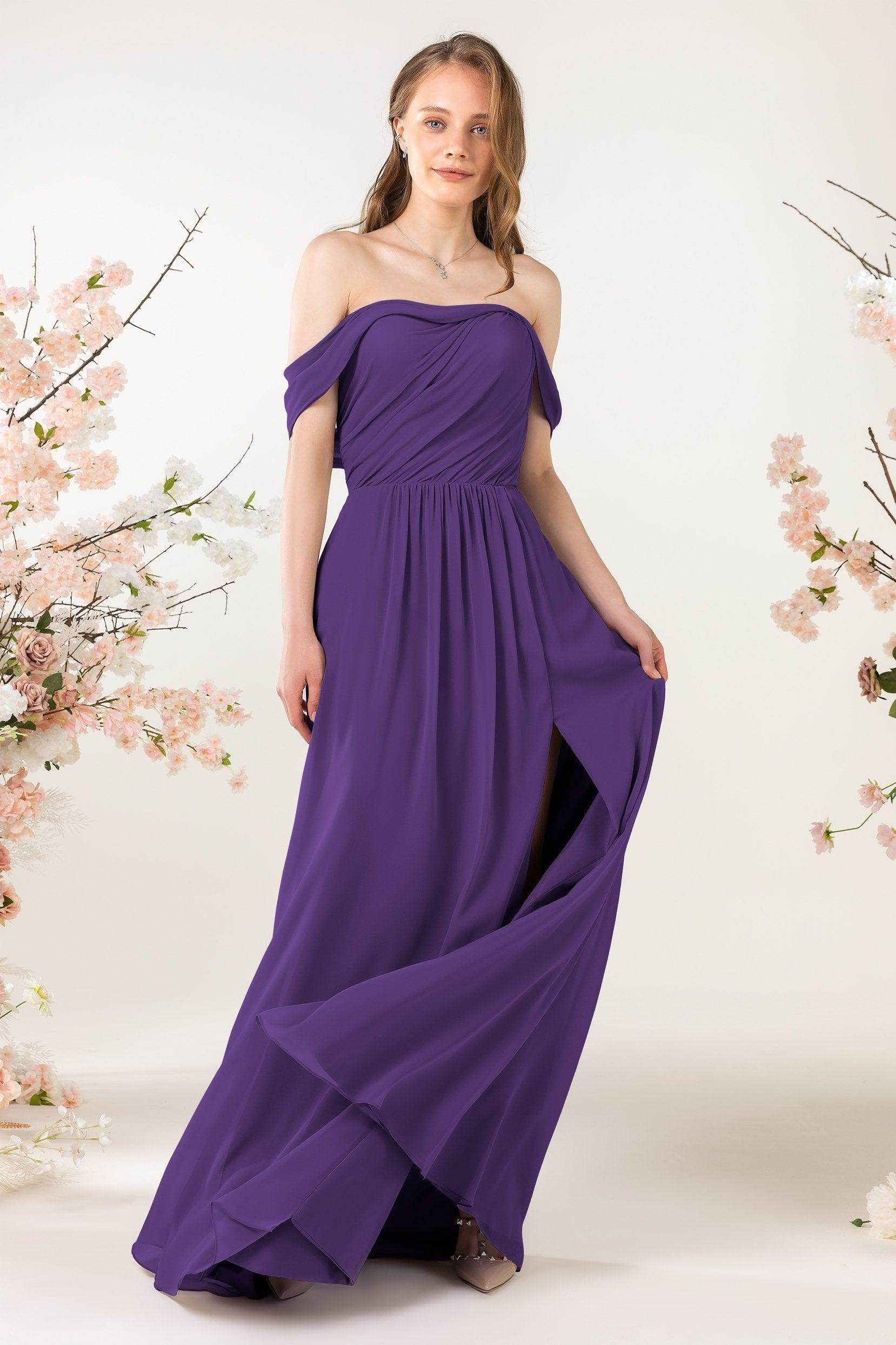 A-Line Sweep-Brush Train Chiffon Bridesmaid Dress CB0454