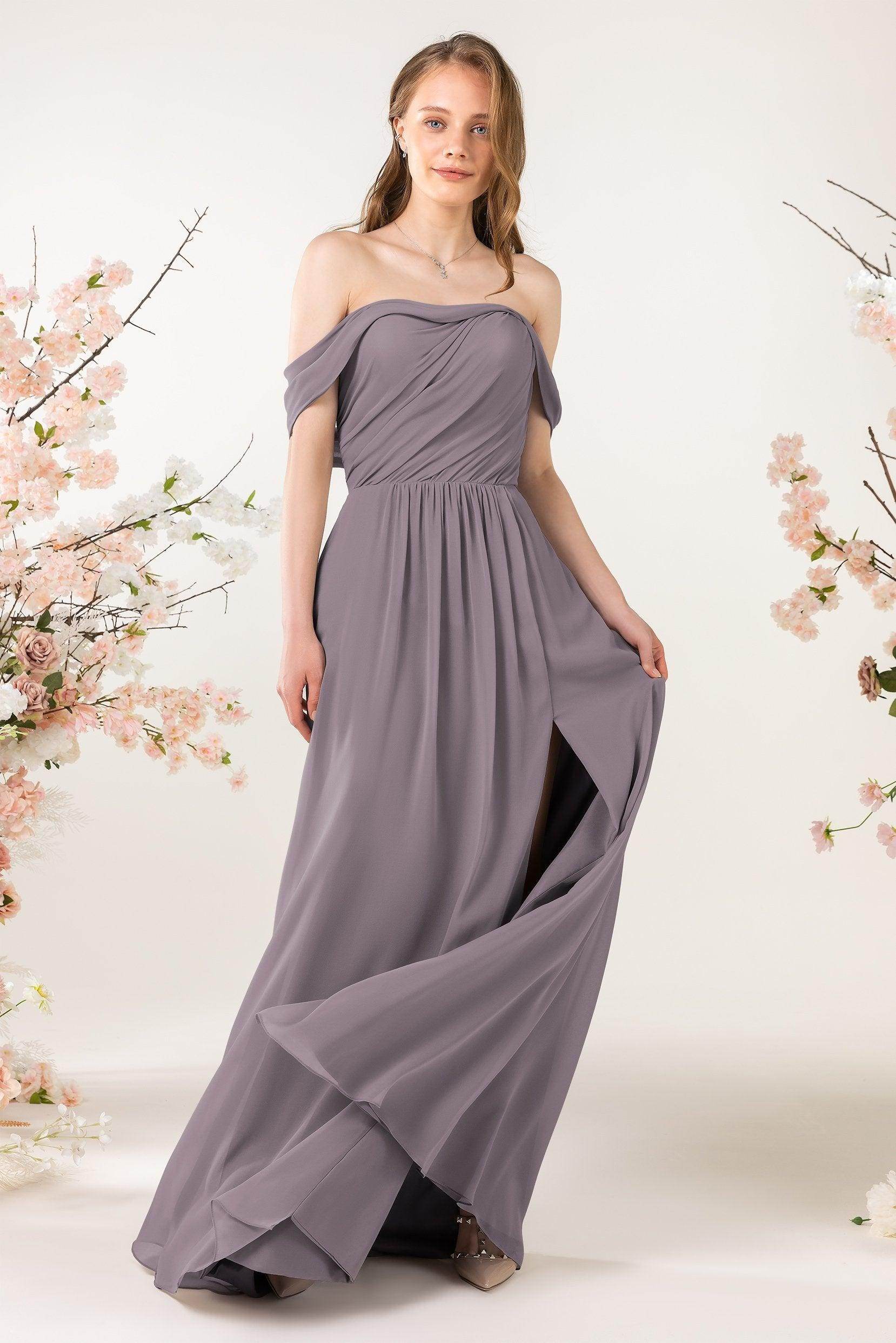 A-Line Sweep-Brush Train Chiffon Bridesmaid Dress CB0454