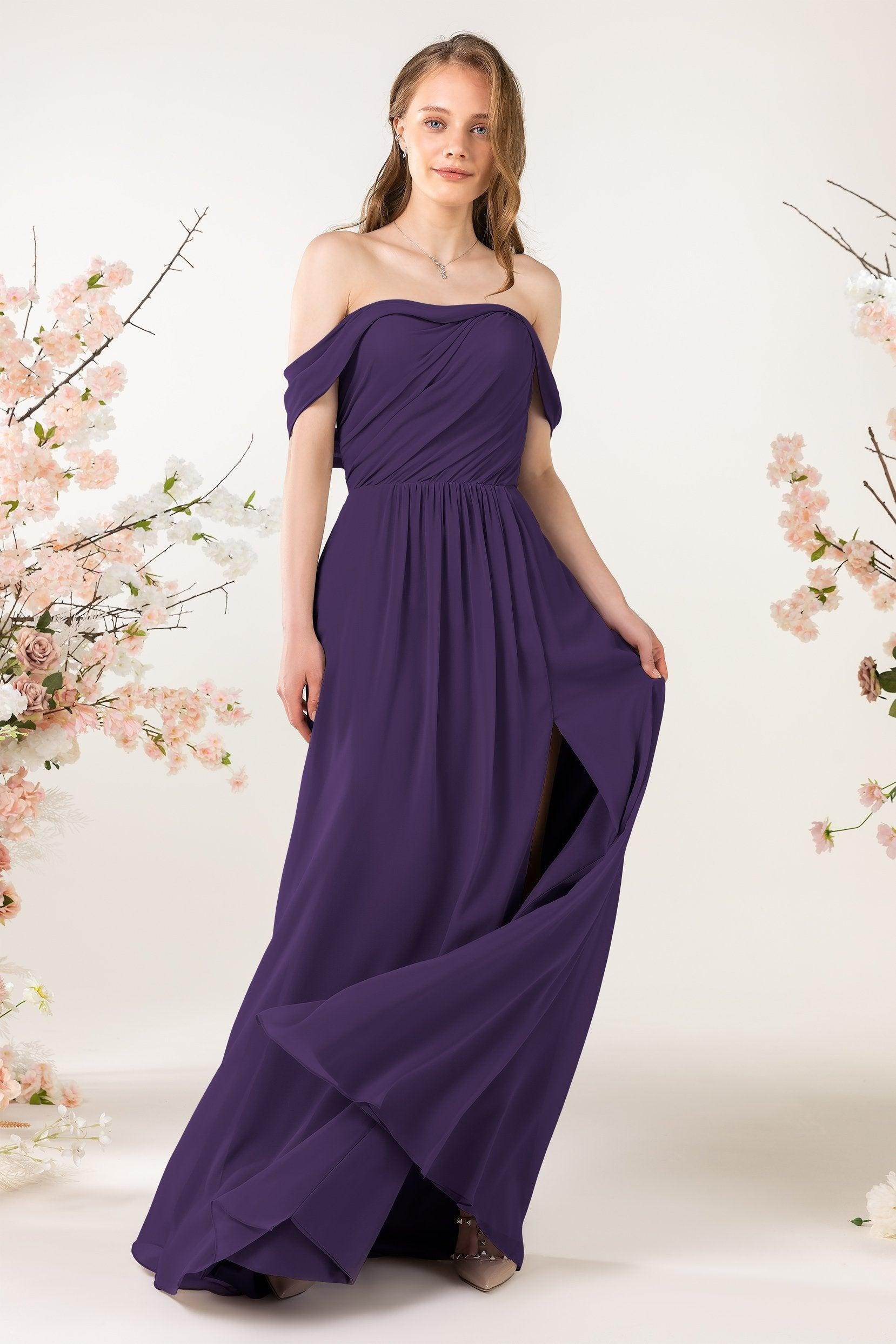 A-Line Sweep-Brush Train Chiffon Bridesmaid Dress CB0454