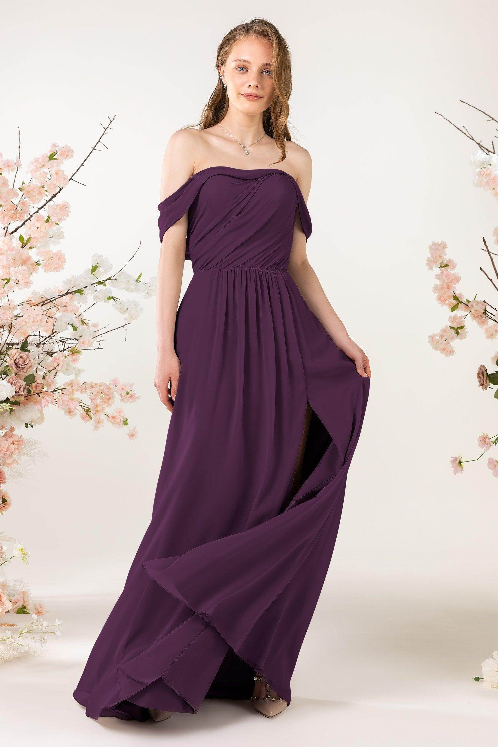 A-Line Sweep-Brush Train Chiffon Bridesmaid Dress CB0454