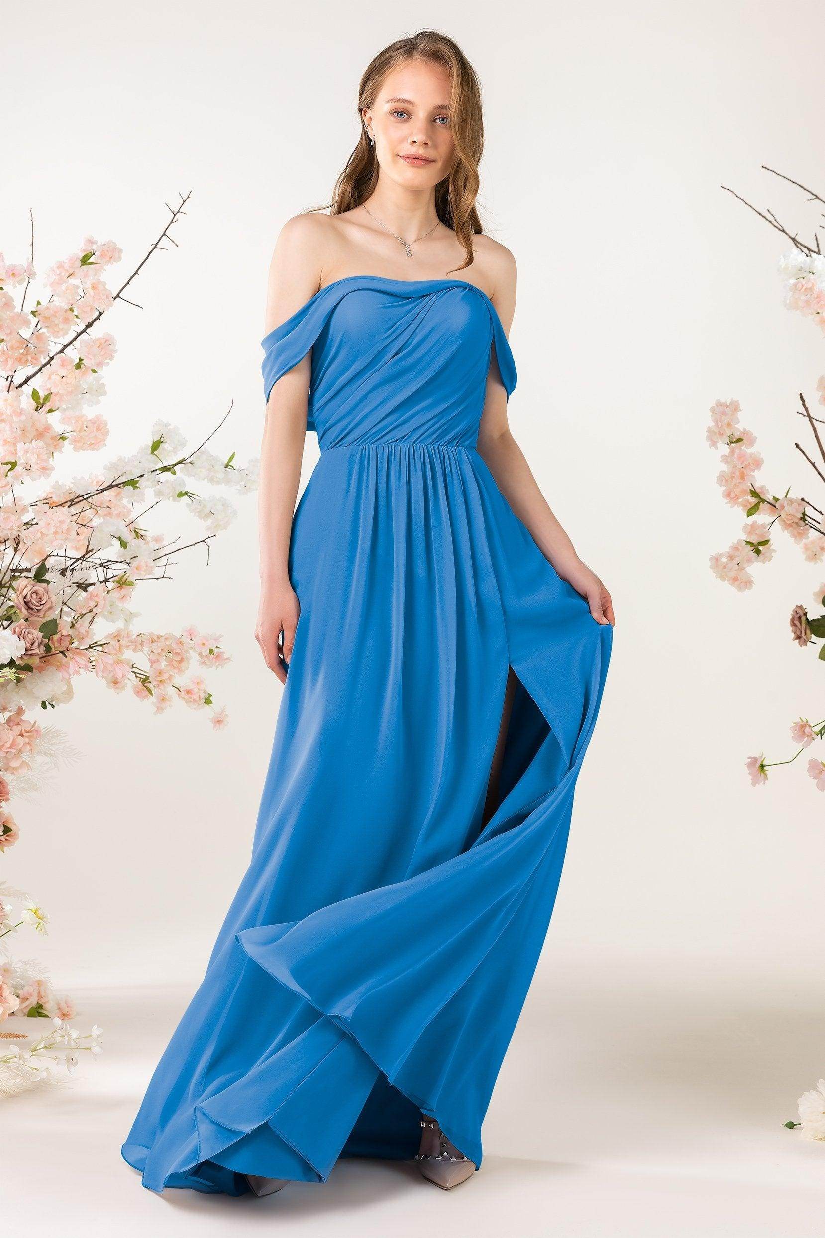 A-Line Sweep-Brush Train Chiffon Bridesmaid Dress CB0454