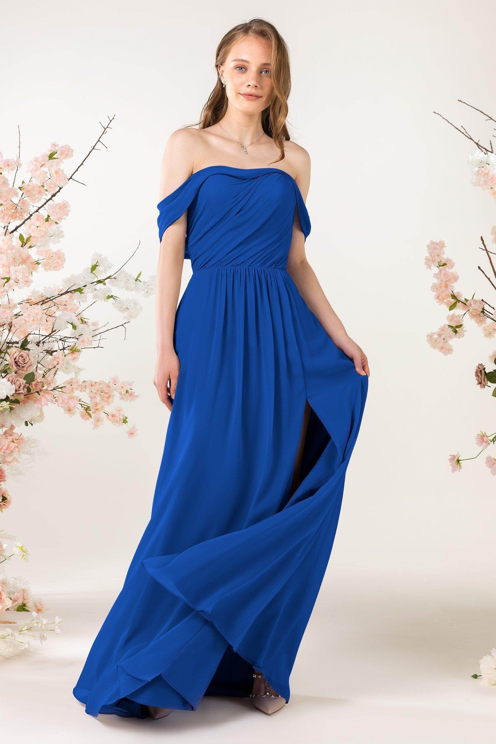 A-Line Sweep-Brush Train Chiffon Bridesmaid Dress CB0454