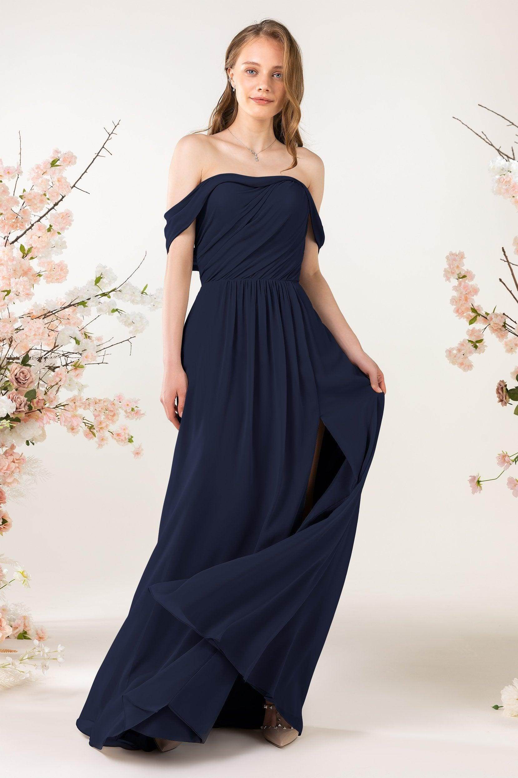 A-Line Sweep-Brush Train Chiffon Bridesmaid Dress CB0454