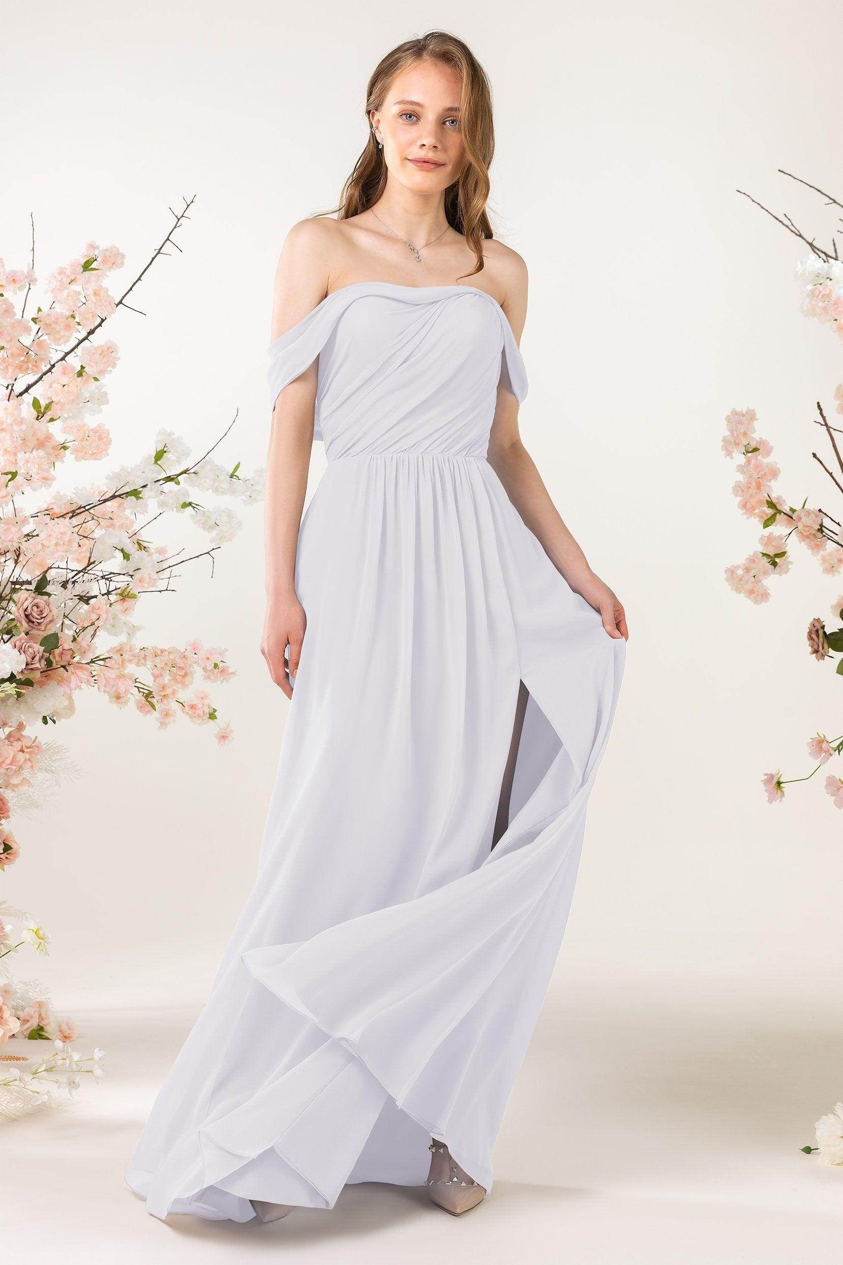 A-Line Sweep-Brush Train Chiffon Bridesmaid Dress CB0454