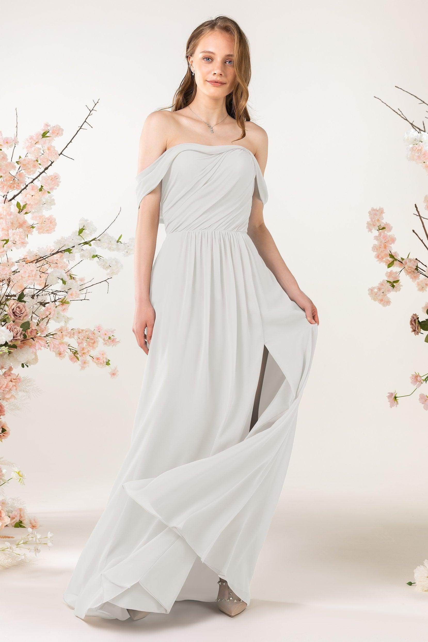 A-Line Sweep-Brush Train Chiffon Bridesmaid Dress CB0454