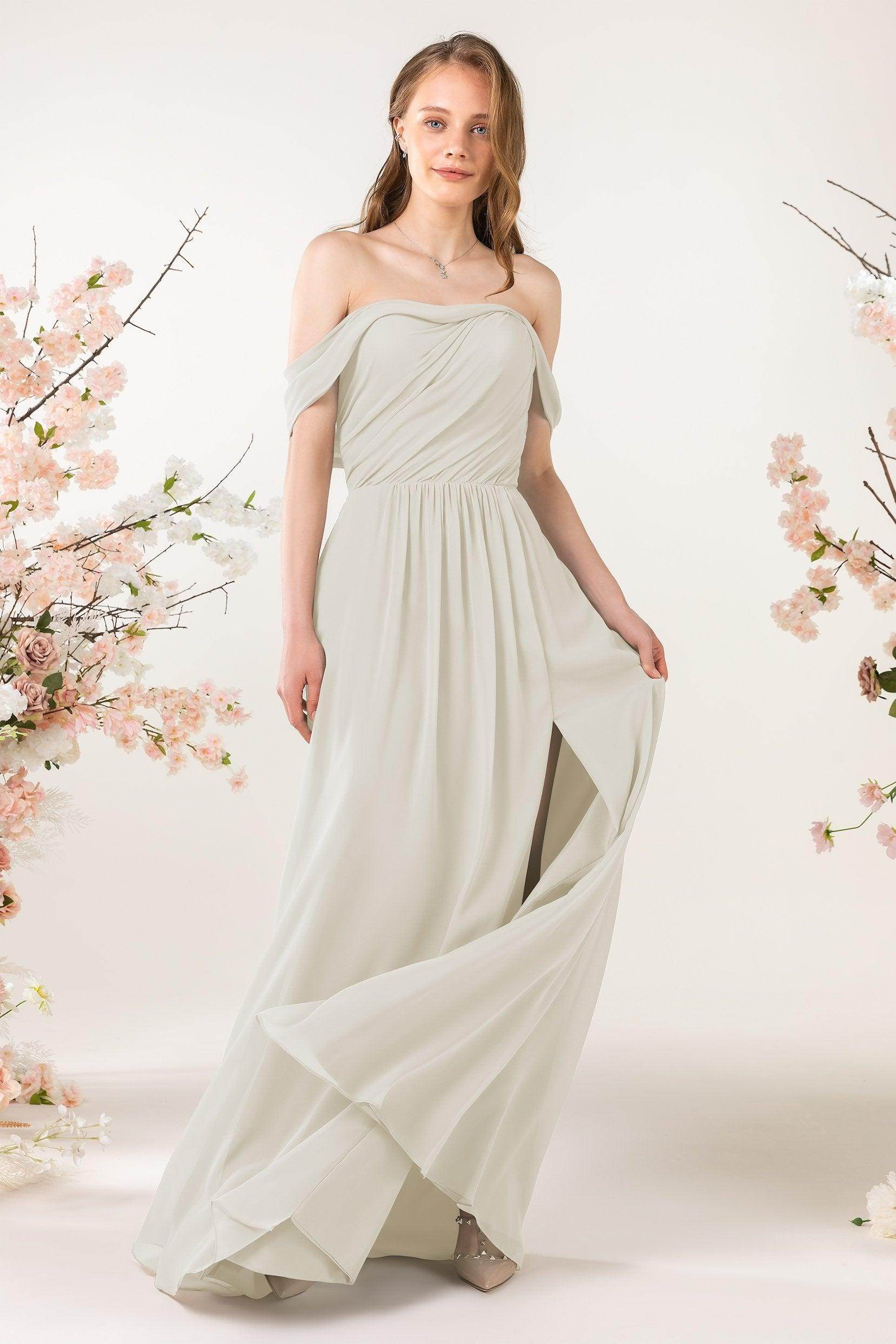 A-Line Sweep-Brush Train Chiffon Bridesmaid Dress CB0454