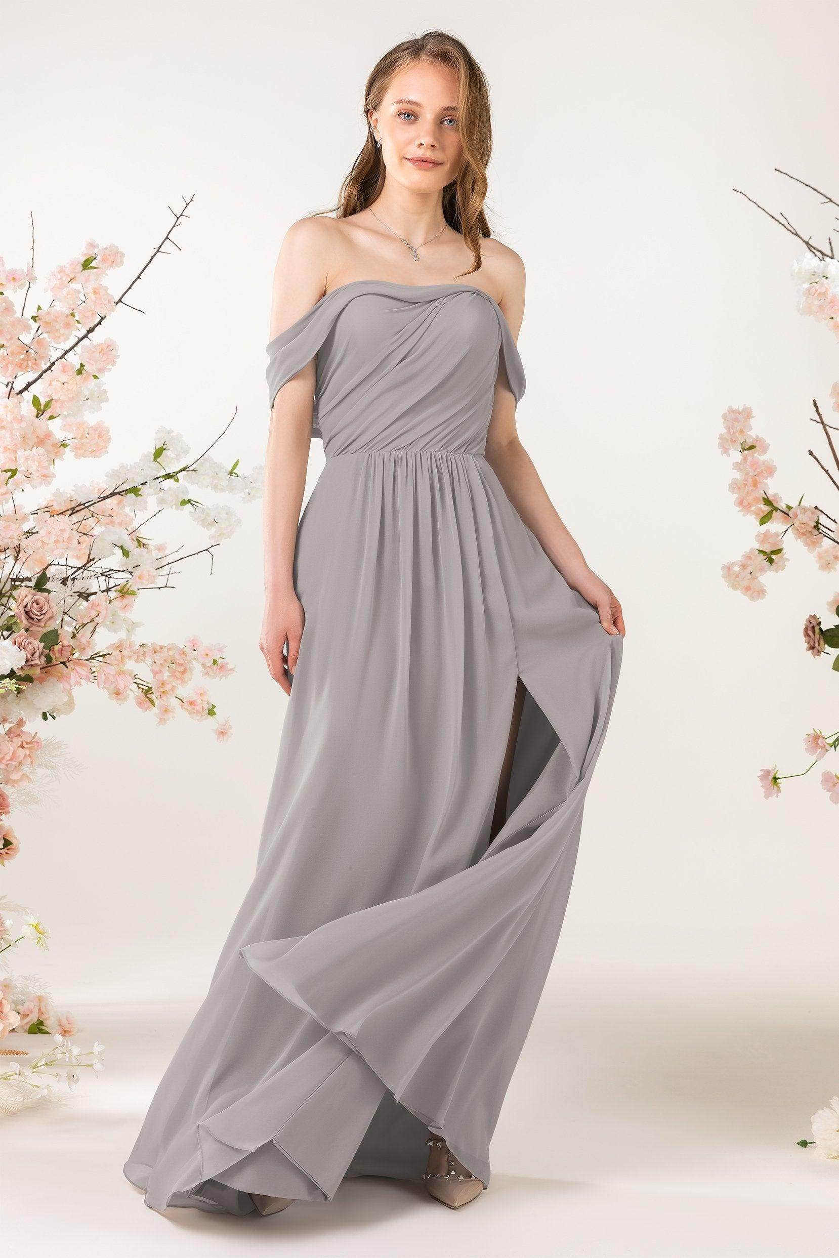 A-Line Sweep-Brush Train Chiffon Bridesmaid Dress CB0454