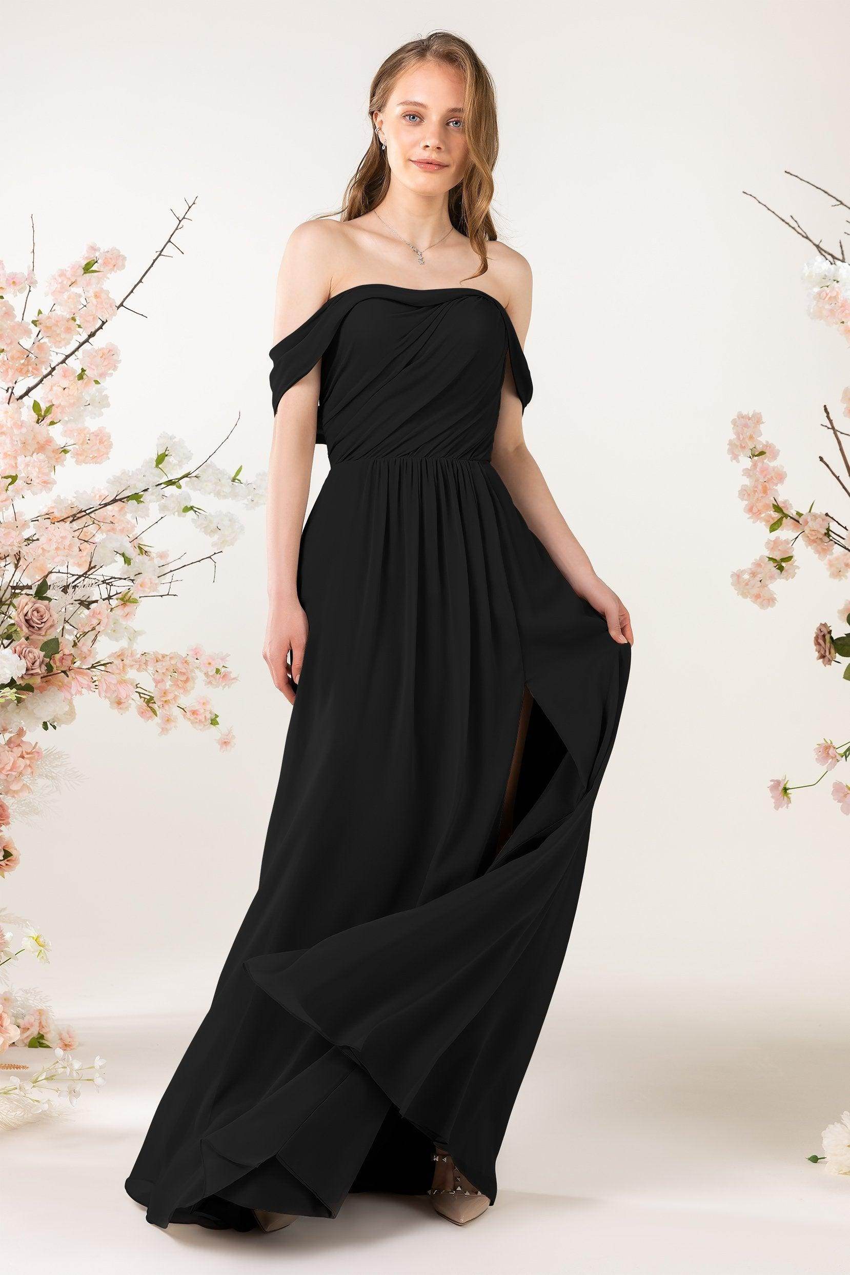 A-Line Sweep-Brush Train Chiffon Bridesmaid Dress CB0454