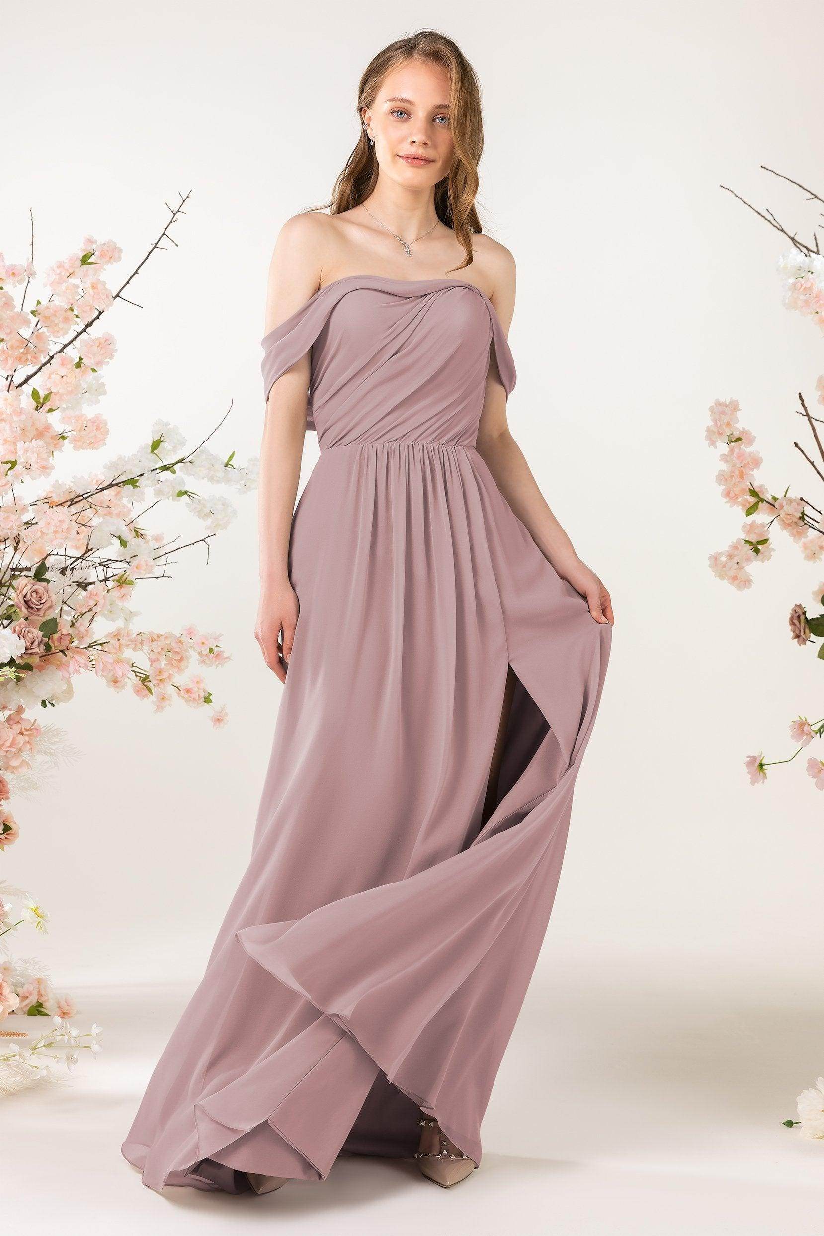 A-Line Sweep-Brush Train Chiffon Bridesmaid Dress CB0454