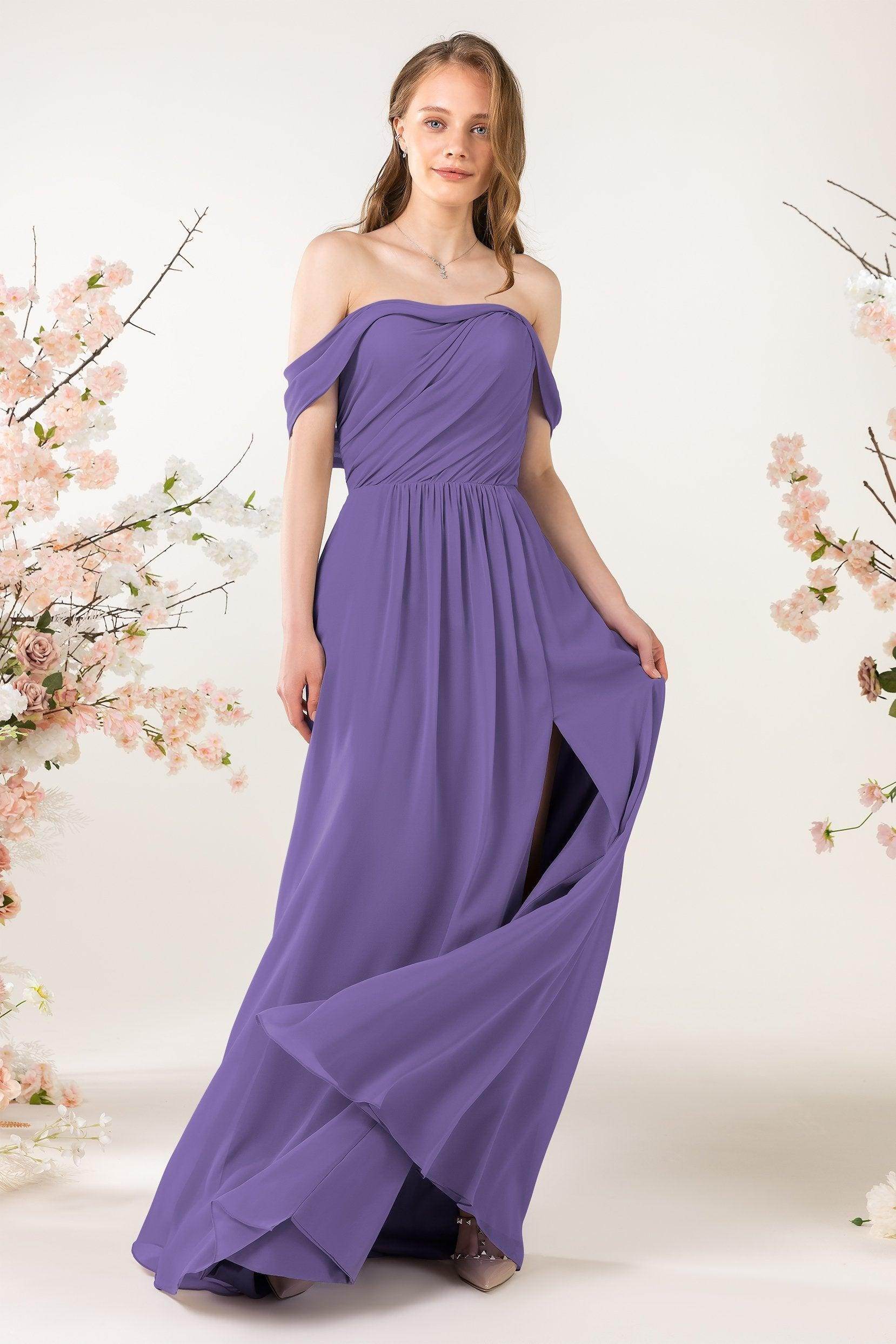 A-Line Sweep-Brush Train Chiffon Bridesmaid Dress CB0454