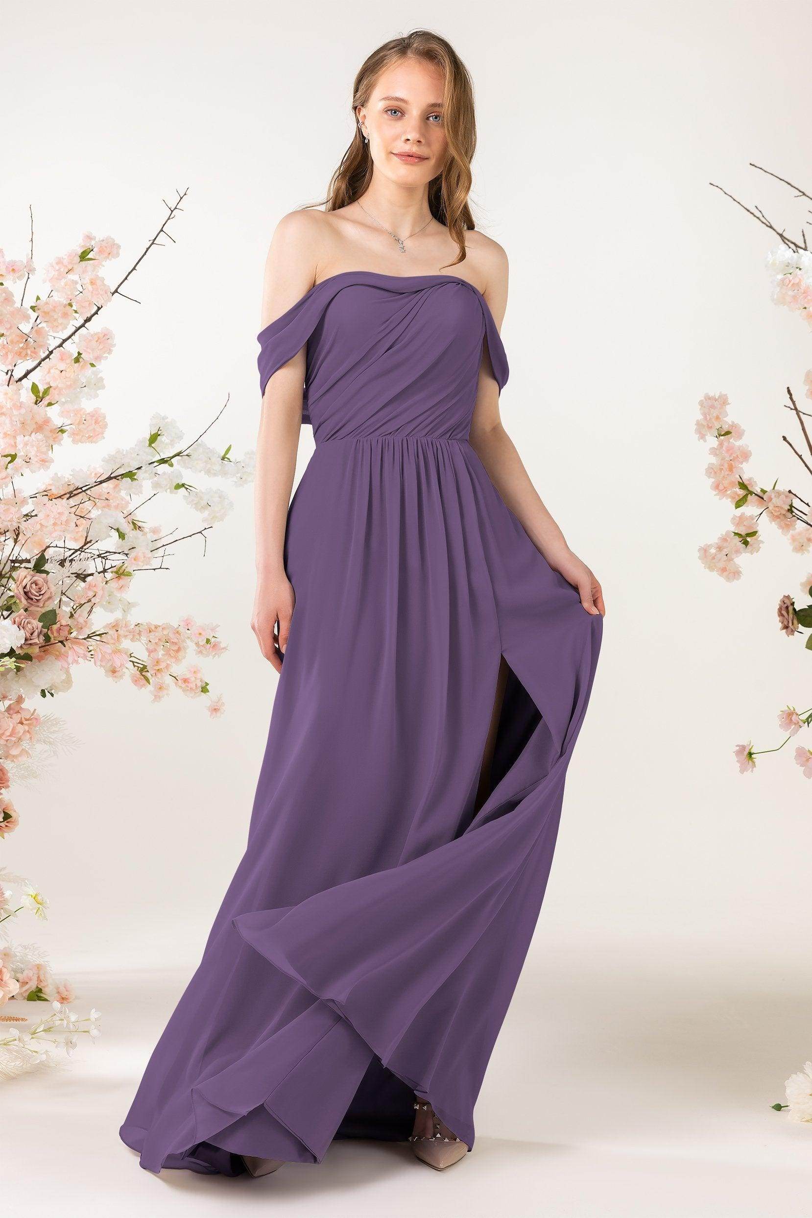 A-Line Sweep-Brush Train Chiffon Bridesmaid Dress CB0454