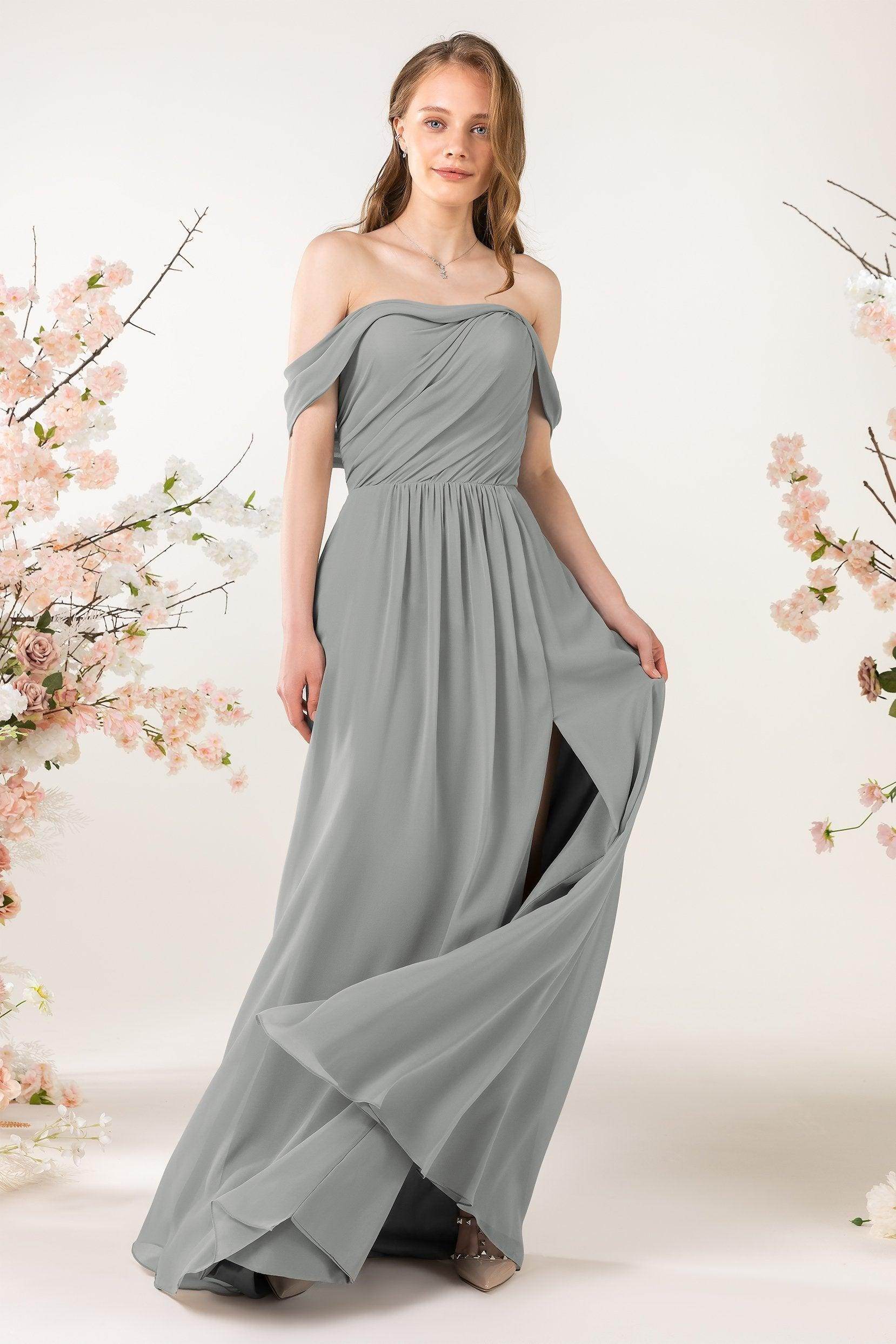 A-Line Sweep-Brush Train Chiffon Bridesmaid Dress CB0454