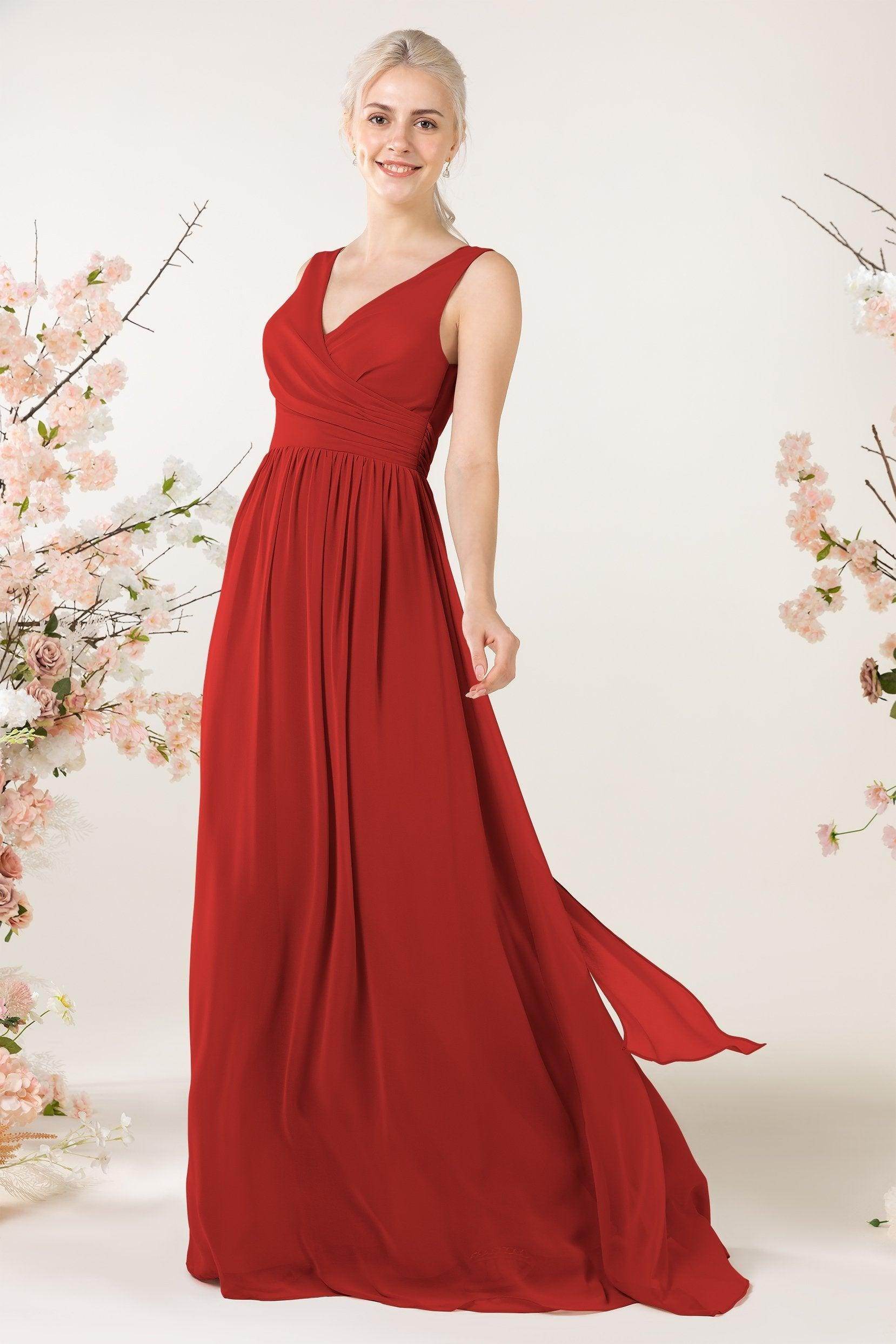 A-Line Sweep-Brush Train Chiffon Bridesmaid Dress CB0456