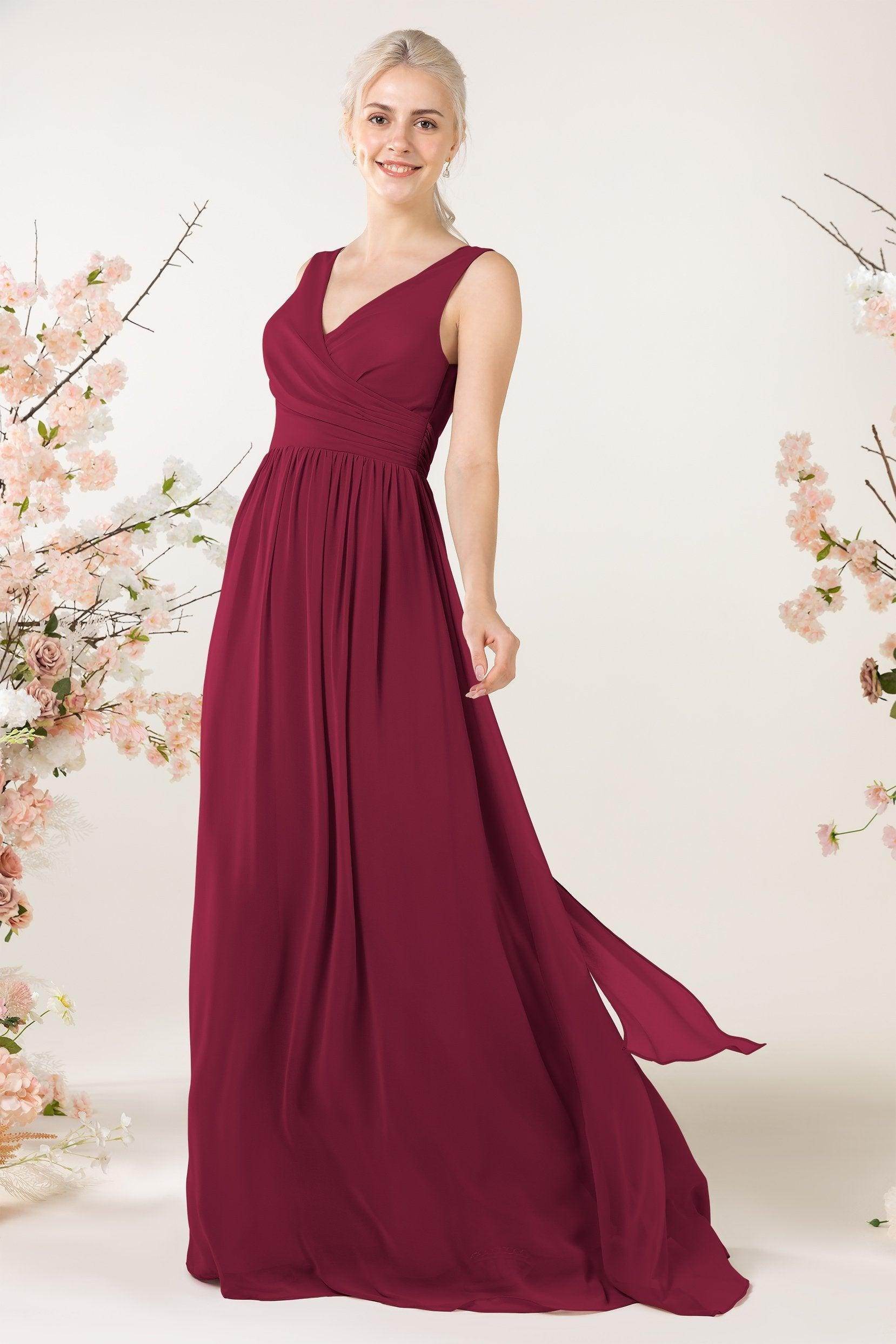 A-Line Sweep-Brush Train Chiffon Bridesmaid Dress CB0456