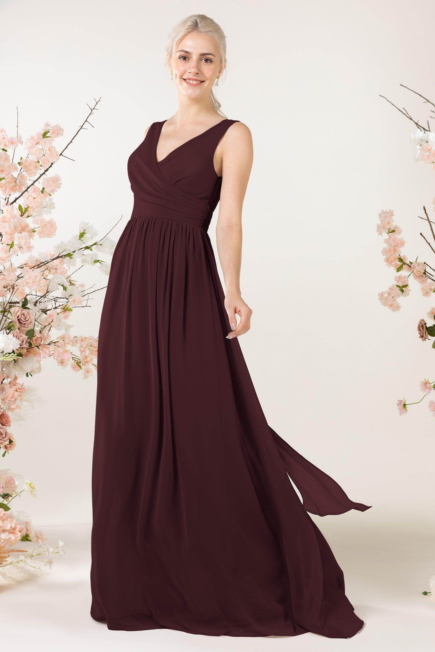 A-Line Sweep-Brush Train Chiffon Bridesmaid Dress CB0456