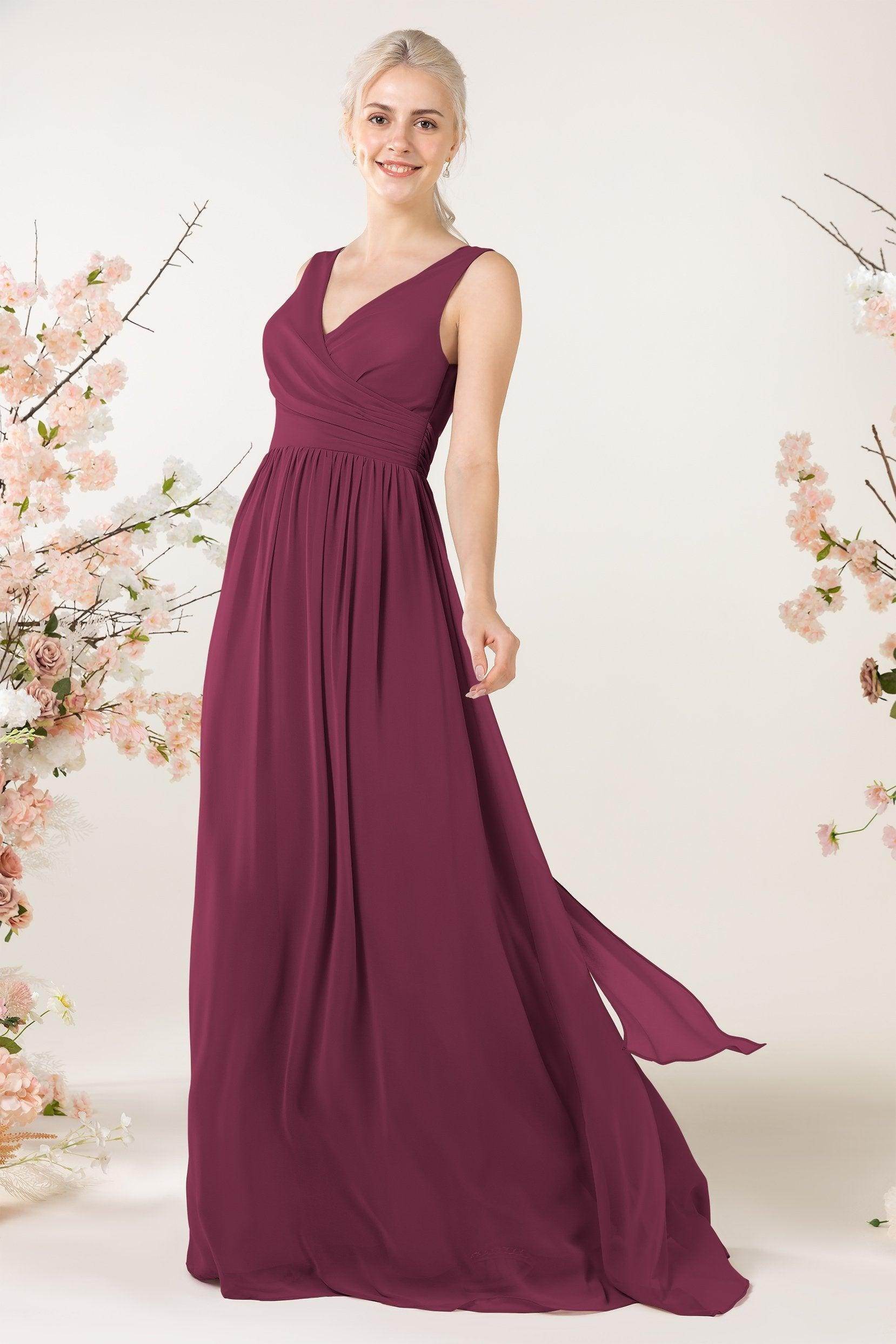 A-Line Sweep-Brush Train Chiffon Bridesmaid Dress CB0456