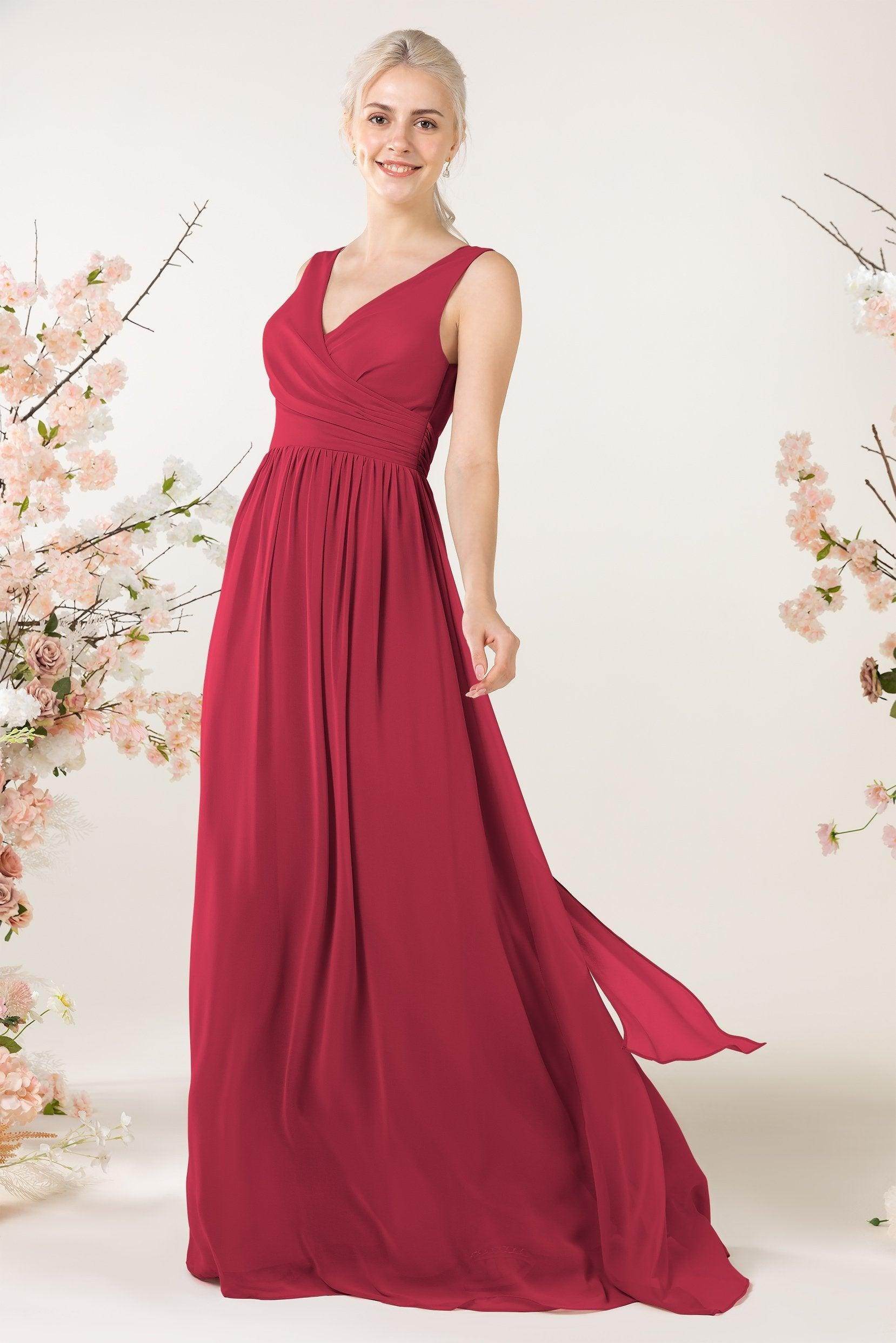 A-Line Sweep-Brush Train Chiffon Bridesmaid Dress CB0456