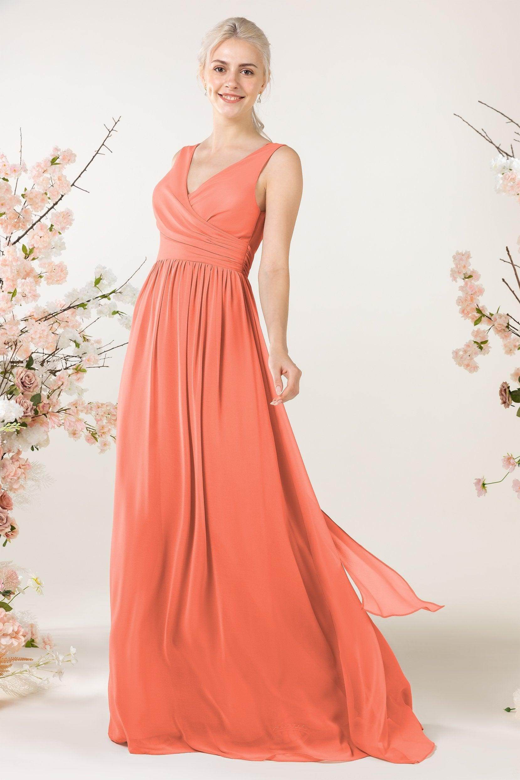 A-Line Sweep-Brush Train Chiffon Bridesmaid Dress CB0456