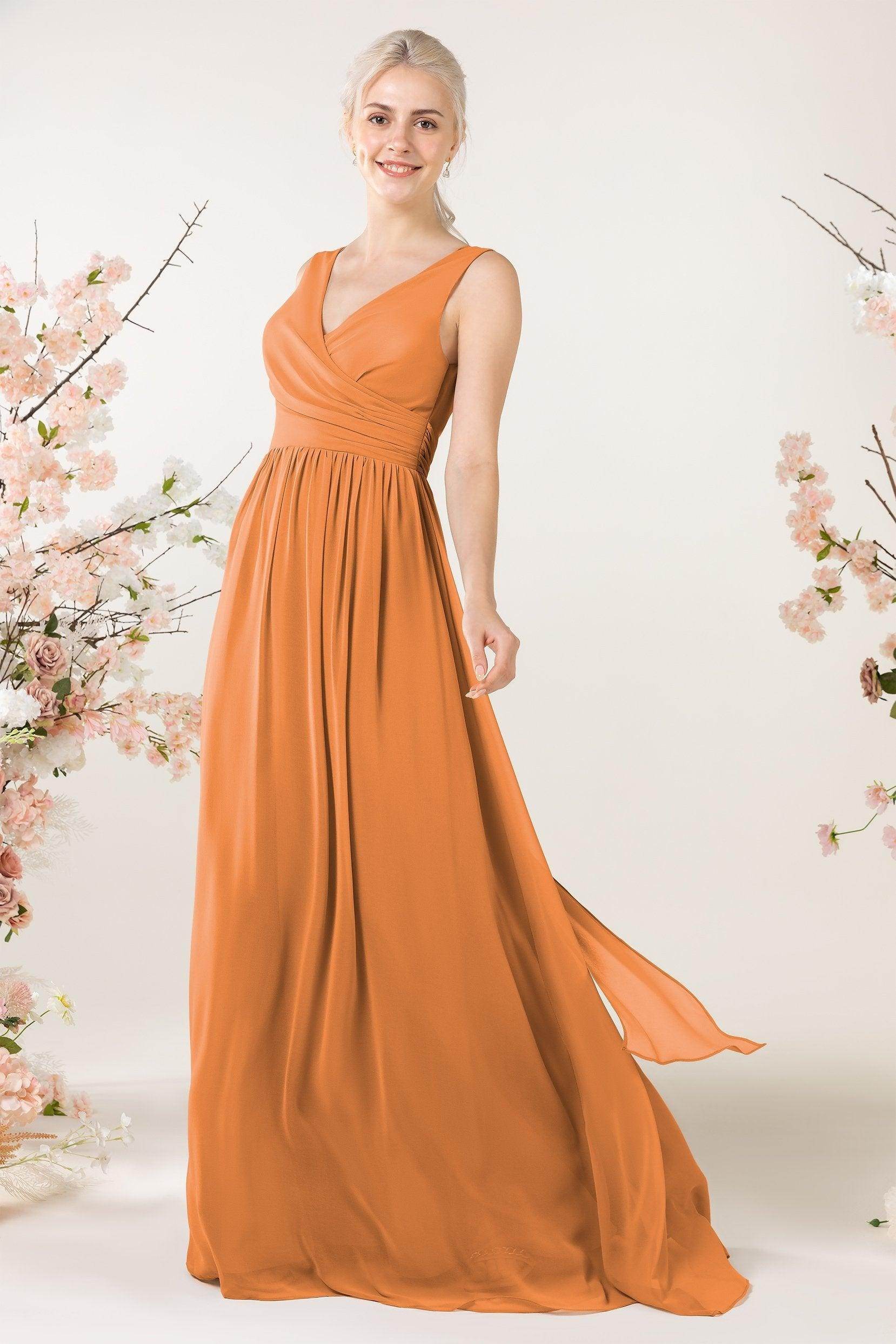 A-Line Sweep-Brush Train Chiffon Bridesmaid Dress CB0456