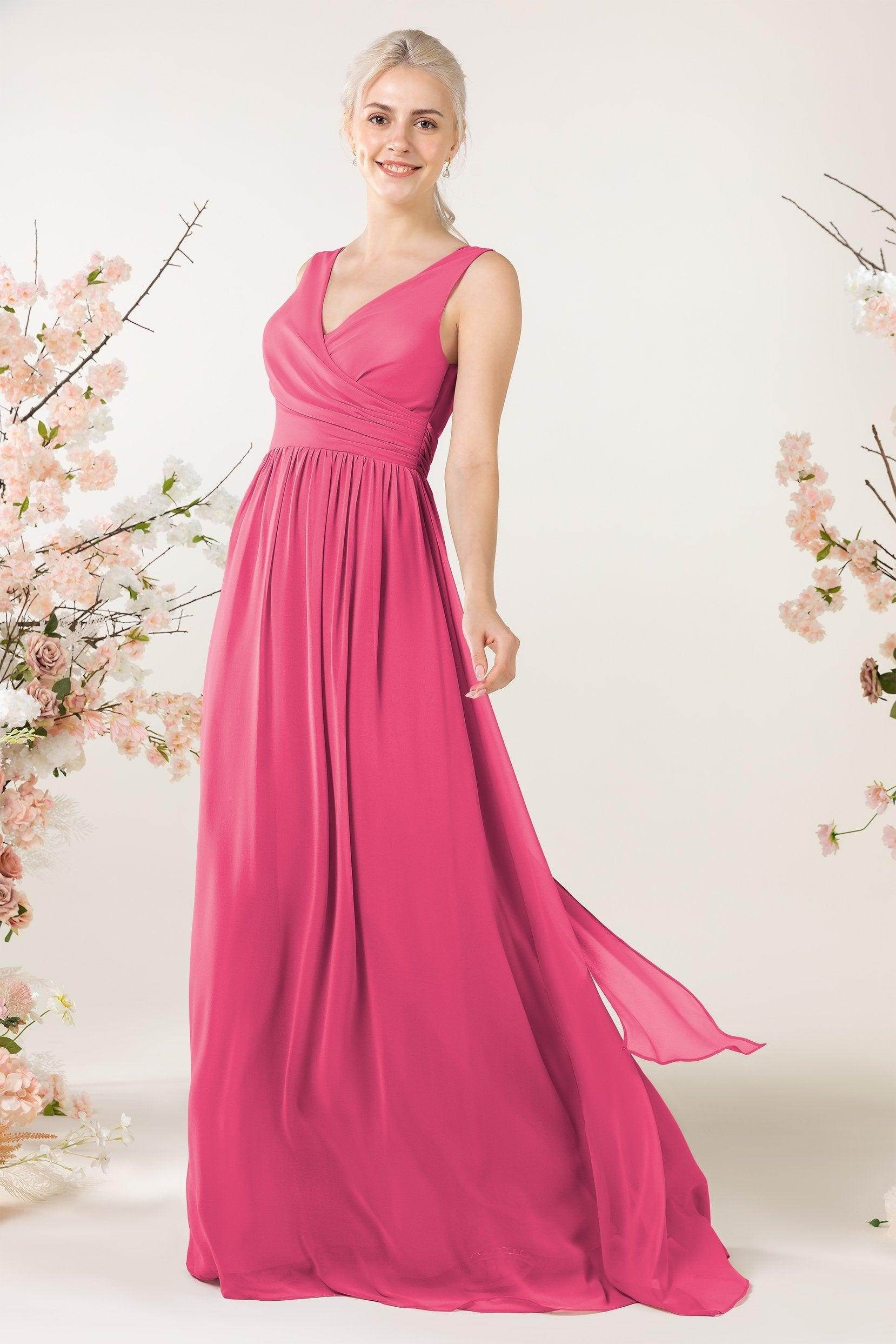 A-Line Sweep-Brush Train Chiffon Bridesmaid Dress CB0456