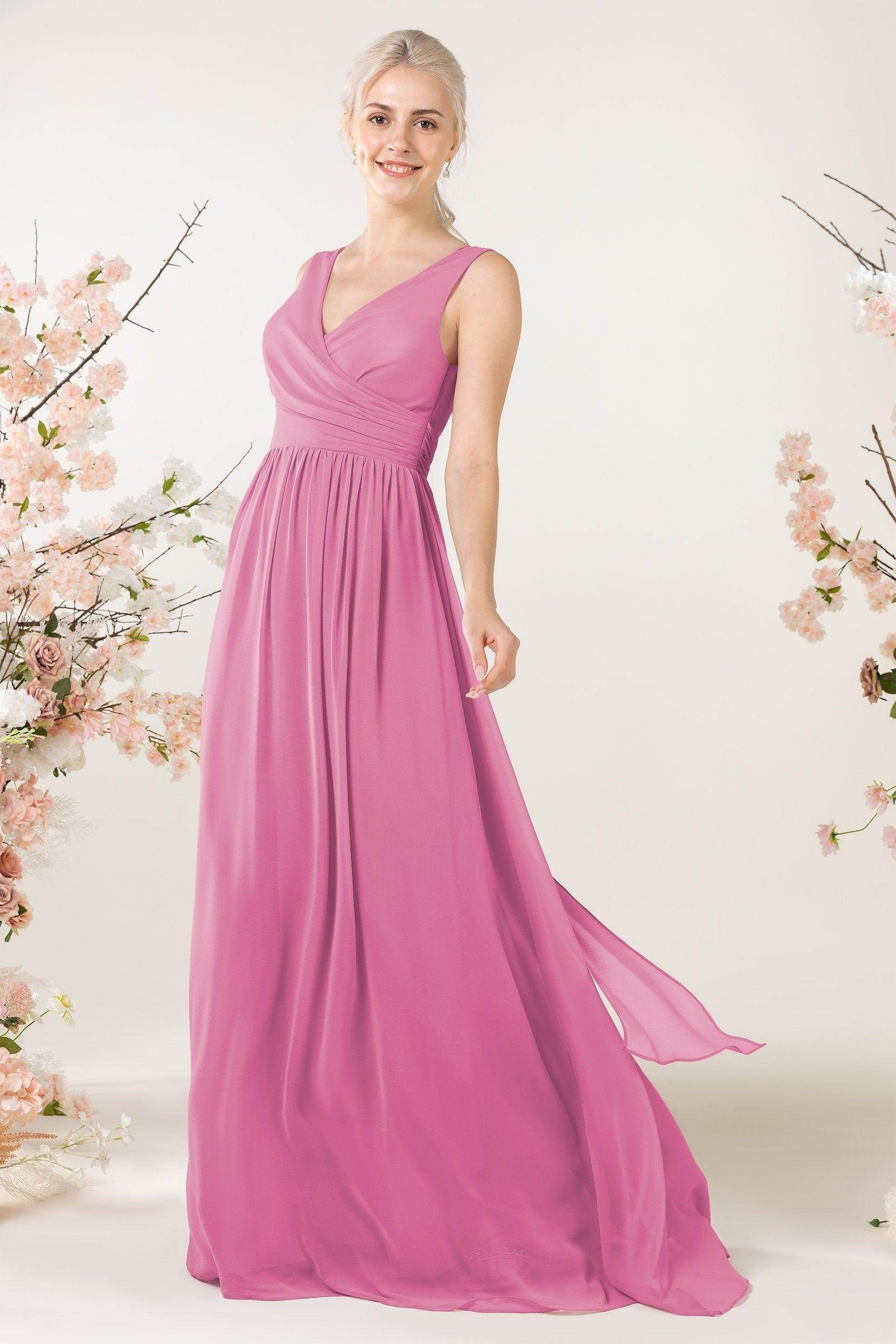 A-Line Sweep-Brush Train Chiffon Bridesmaid Dress CB0456
