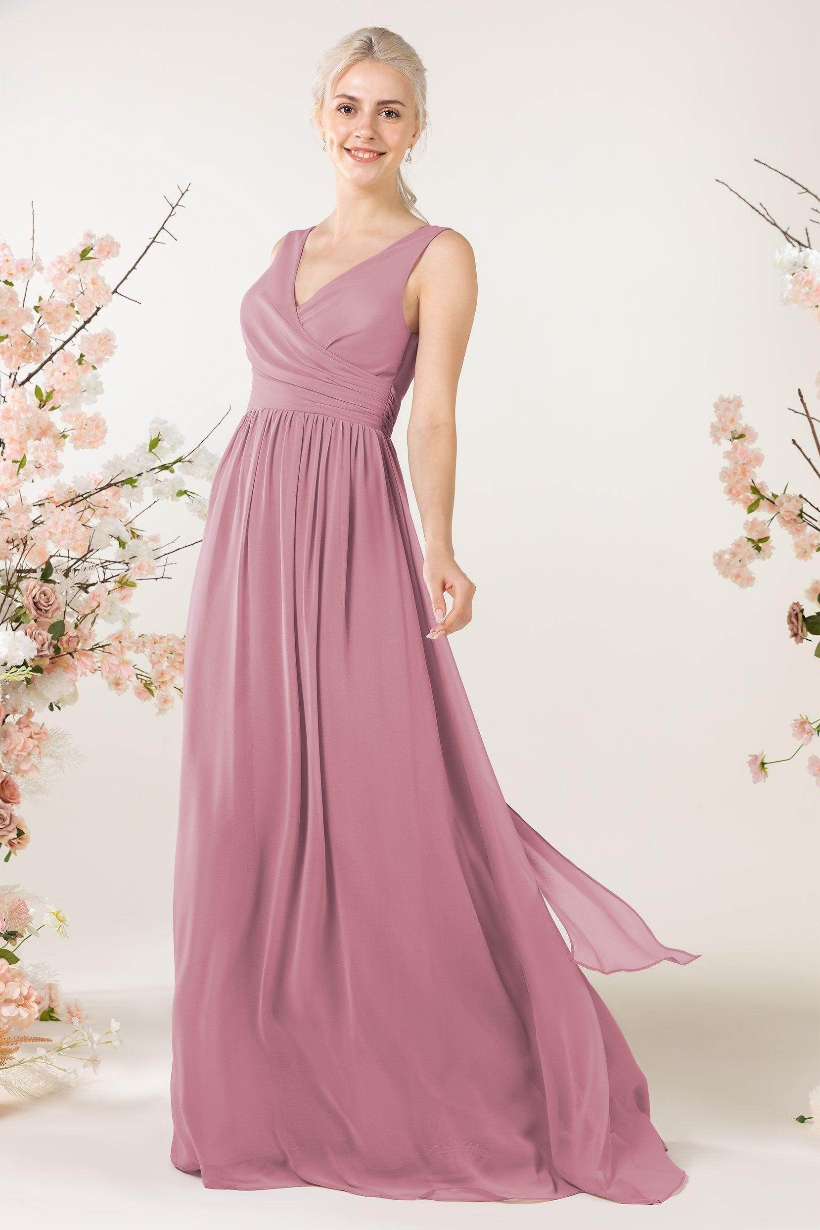 A-Line Sweep-Brush Train Chiffon Bridesmaid Dress CB0456