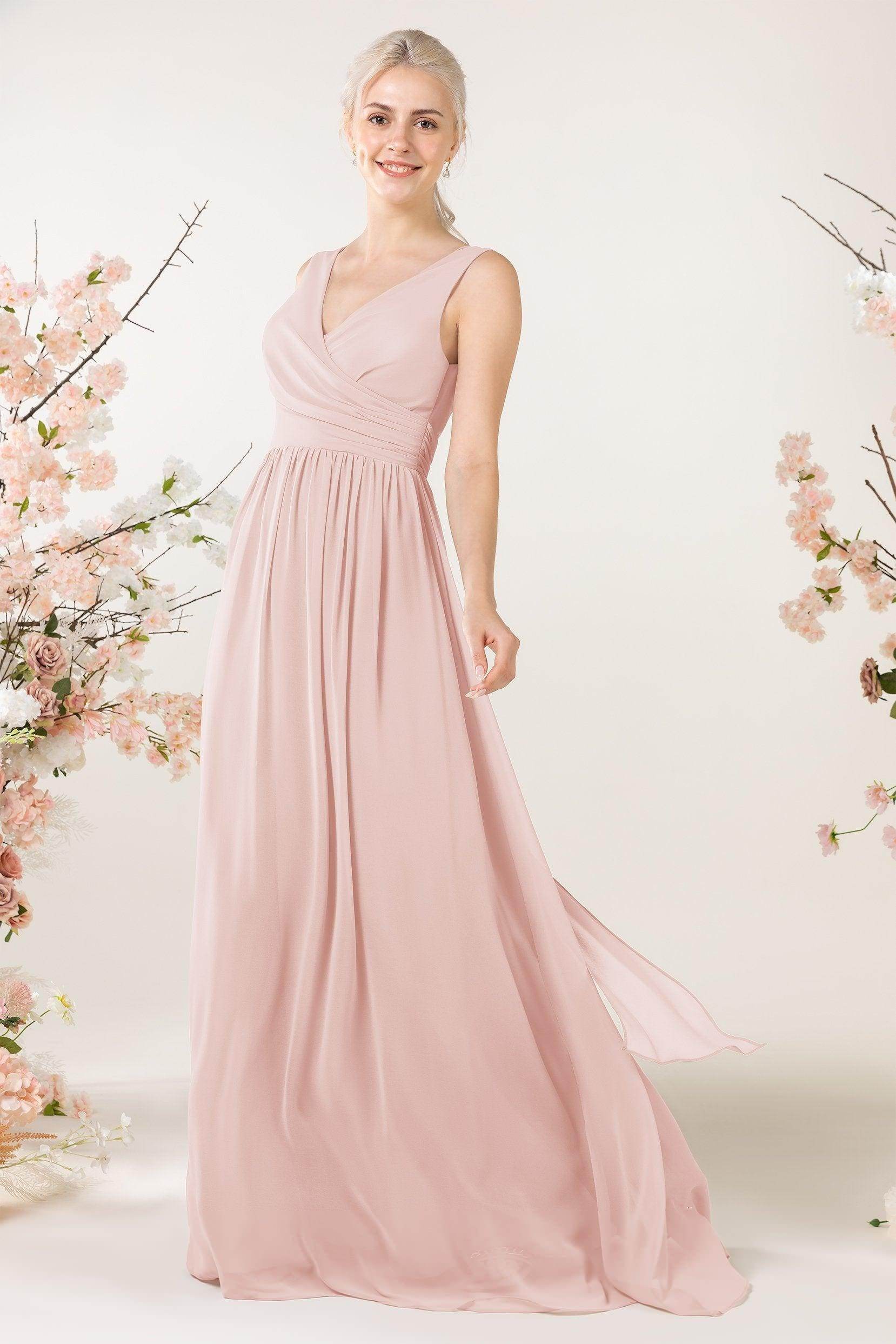 A-Line Sweep-Brush Train Chiffon Bridesmaid Dress CB0456