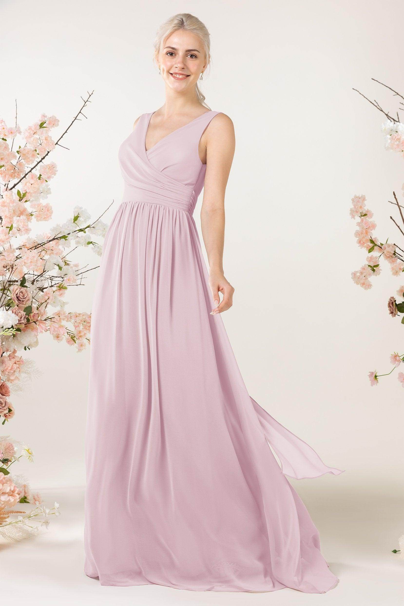 A-Line Sweep-Brush Train Chiffon Bridesmaid Dress CB0456