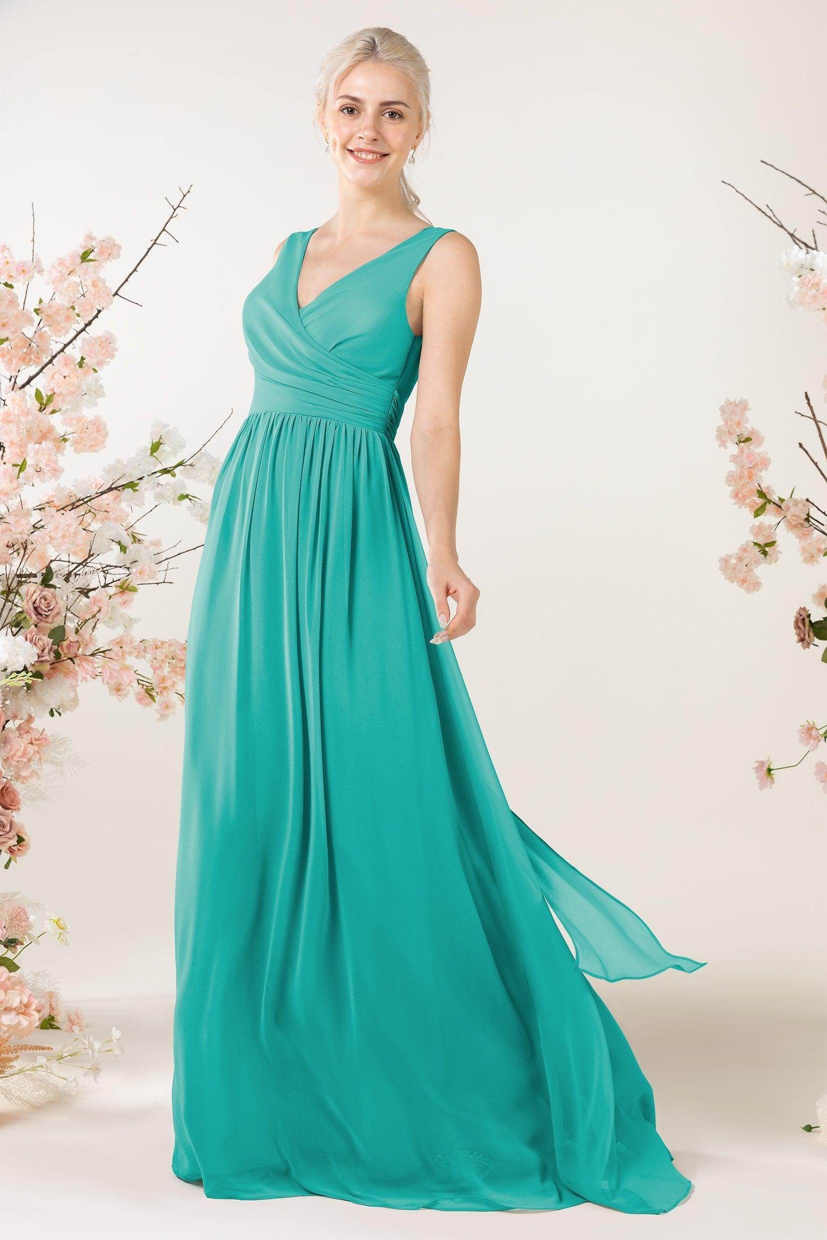A-Line Sweep-Brush Train Chiffon Bridesmaid Dress CB0456
