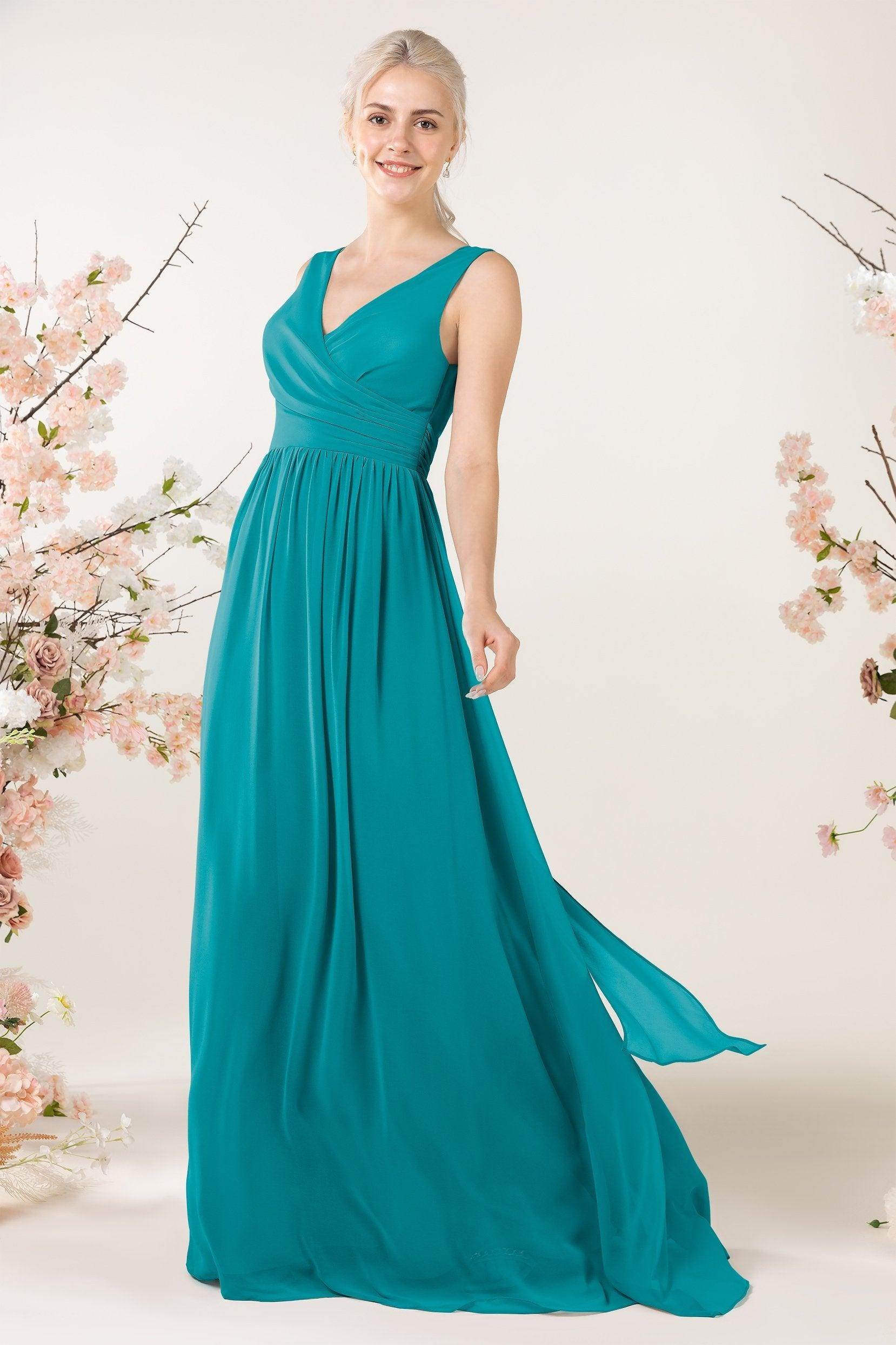 A-Line Sweep-Brush Train Chiffon Bridesmaid Dress CB0456