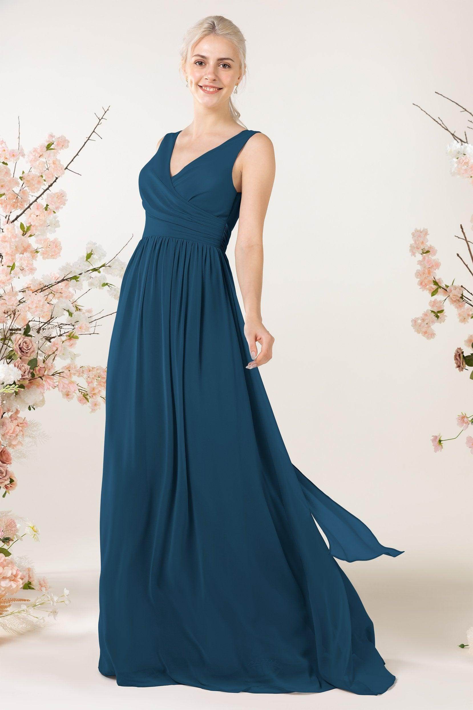A-Line Sweep-Brush Train Chiffon Bridesmaid Dress CB0456