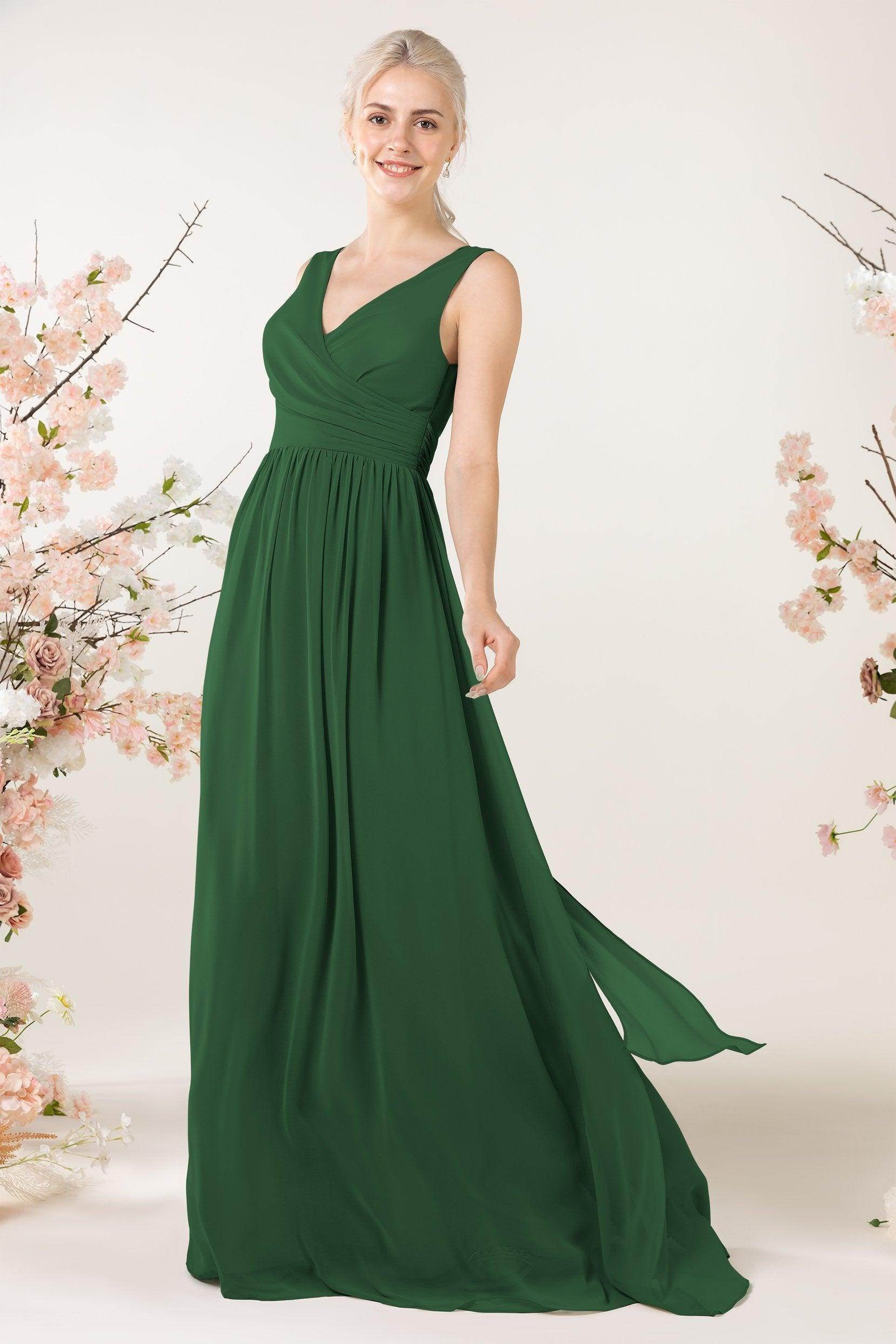 A-Line Sweep-Brush Train Chiffon Bridesmaid Dress CB0456