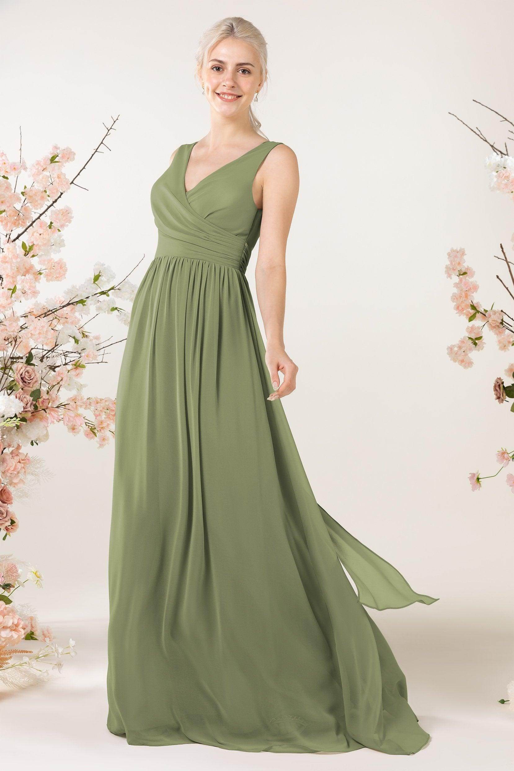 A-Line Sweep-Brush Train Chiffon Bridesmaid Dress CB0456