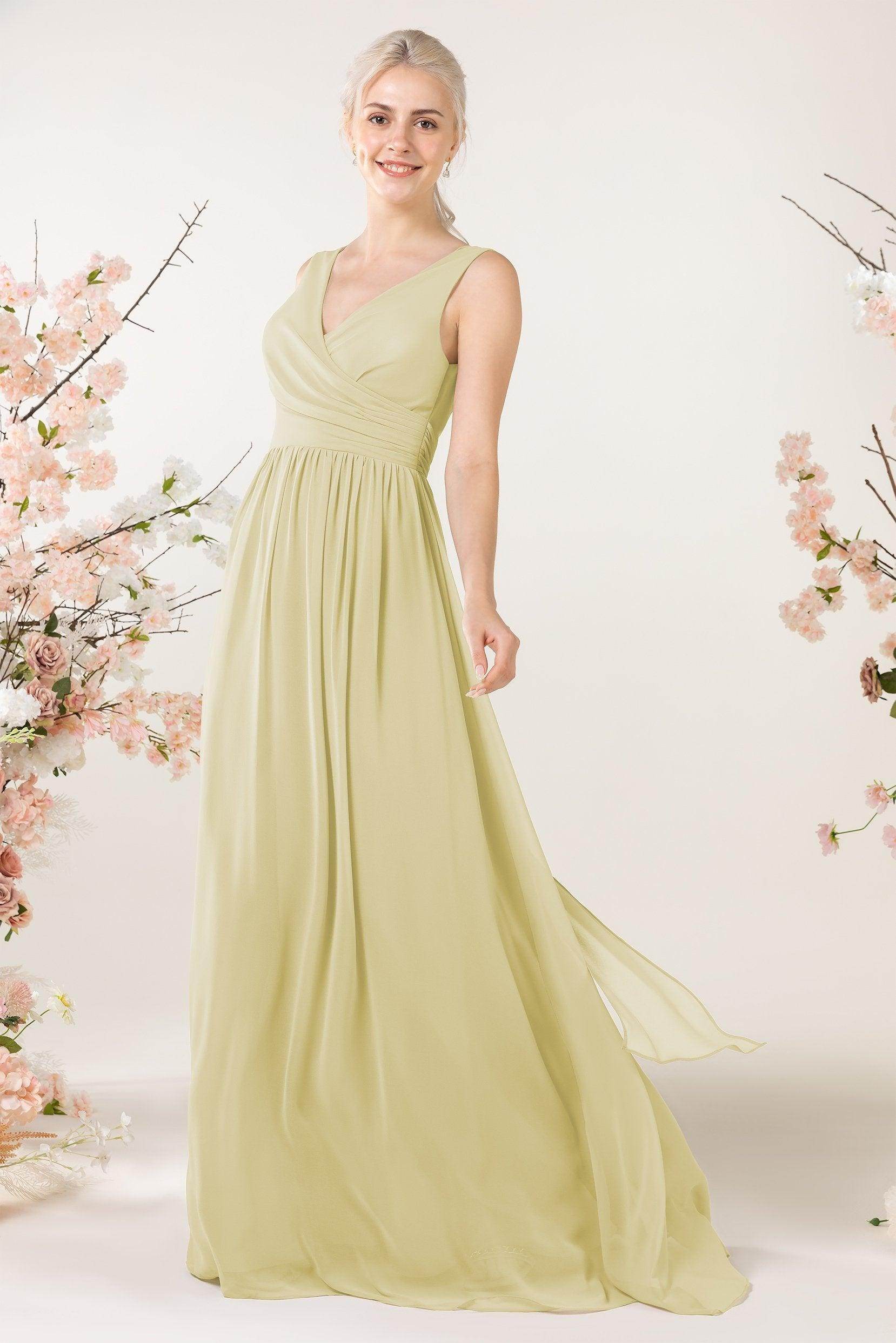 A-Line Sweep-Brush Train Chiffon Bridesmaid Dress CB0456