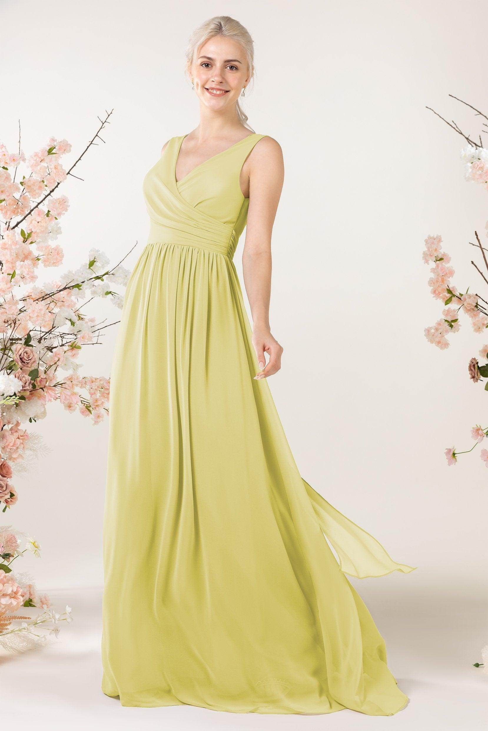 A-Line Sweep-Brush Train Chiffon Bridesmaid Dress CB0456