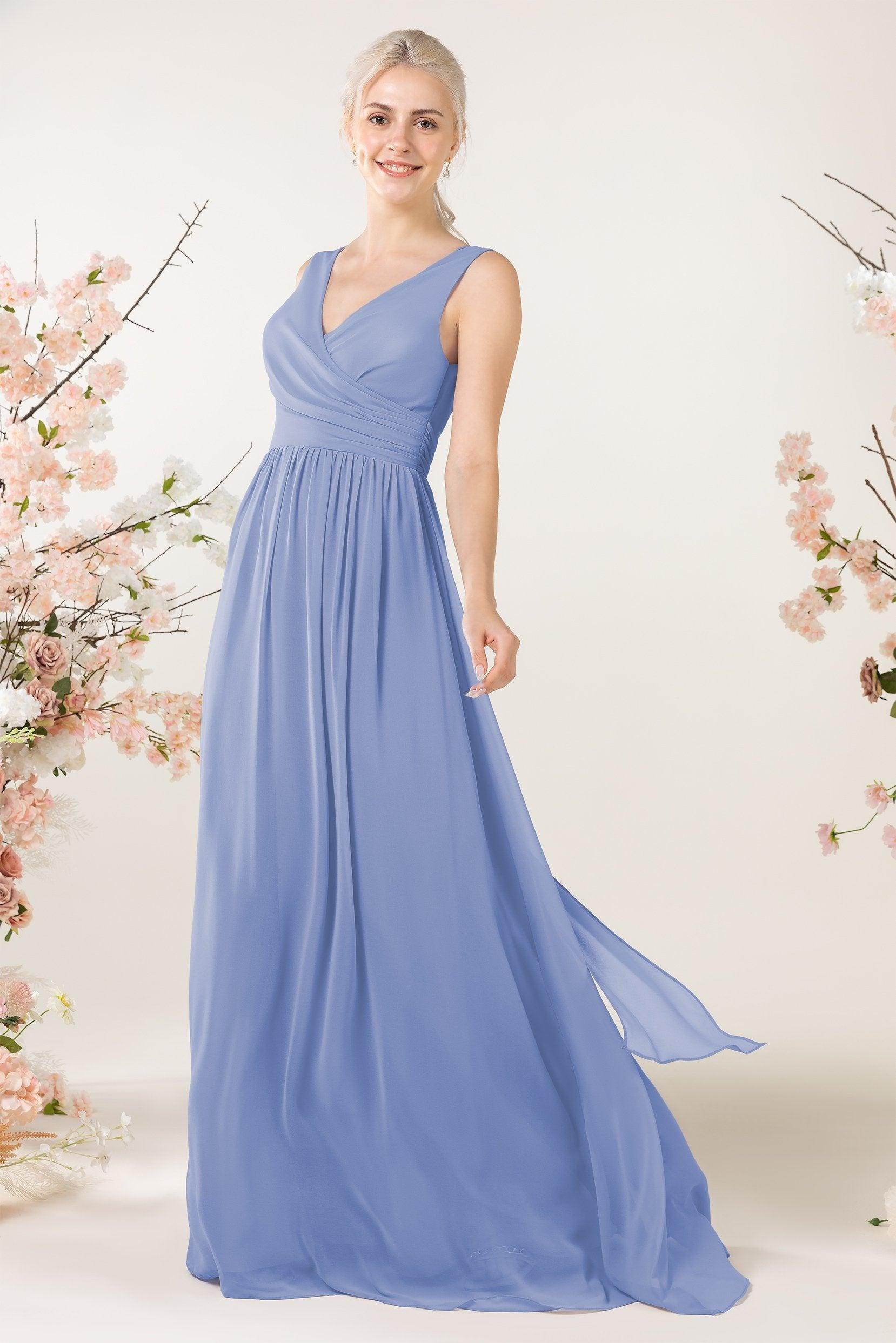 A-Line Sweep-Brush Train Chiffon Bridesmaid Dress CB0456