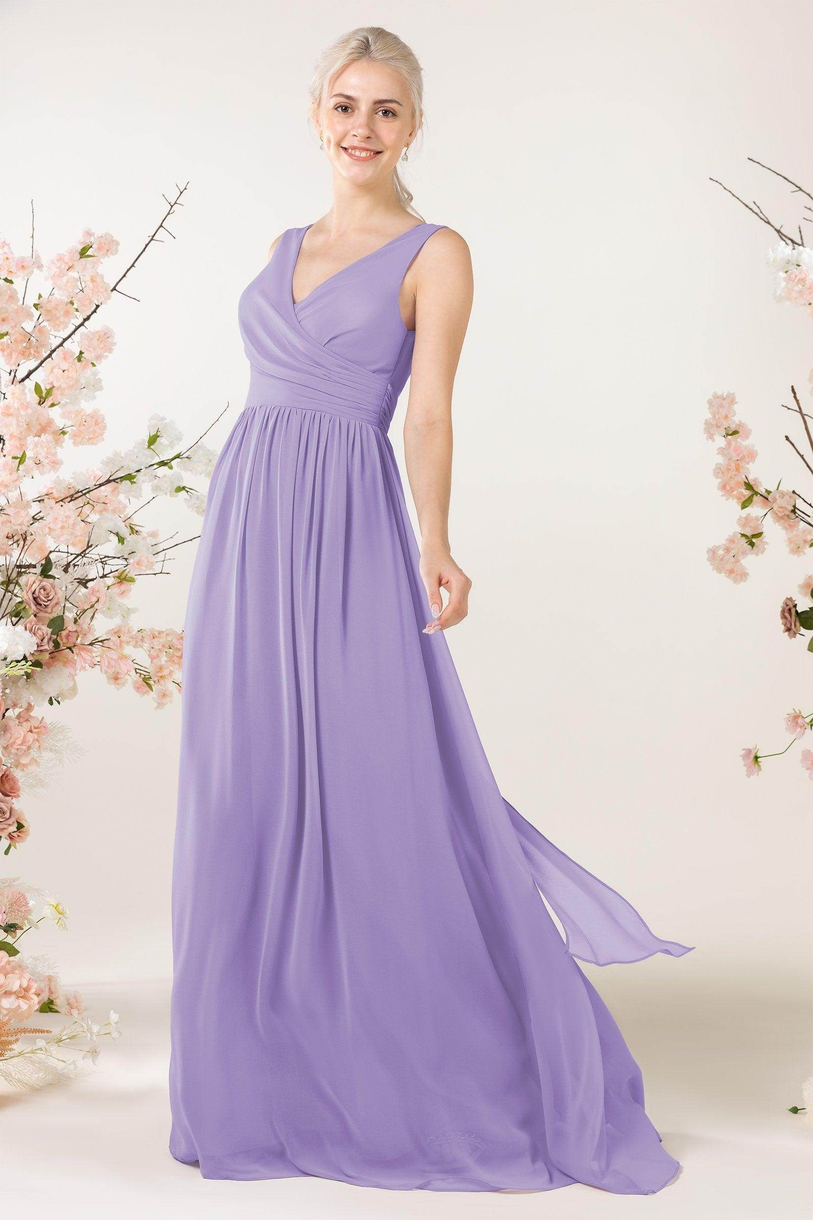 A-Line Sweep-Brush Train Chiffon Bridesmaid Dress CB0456
