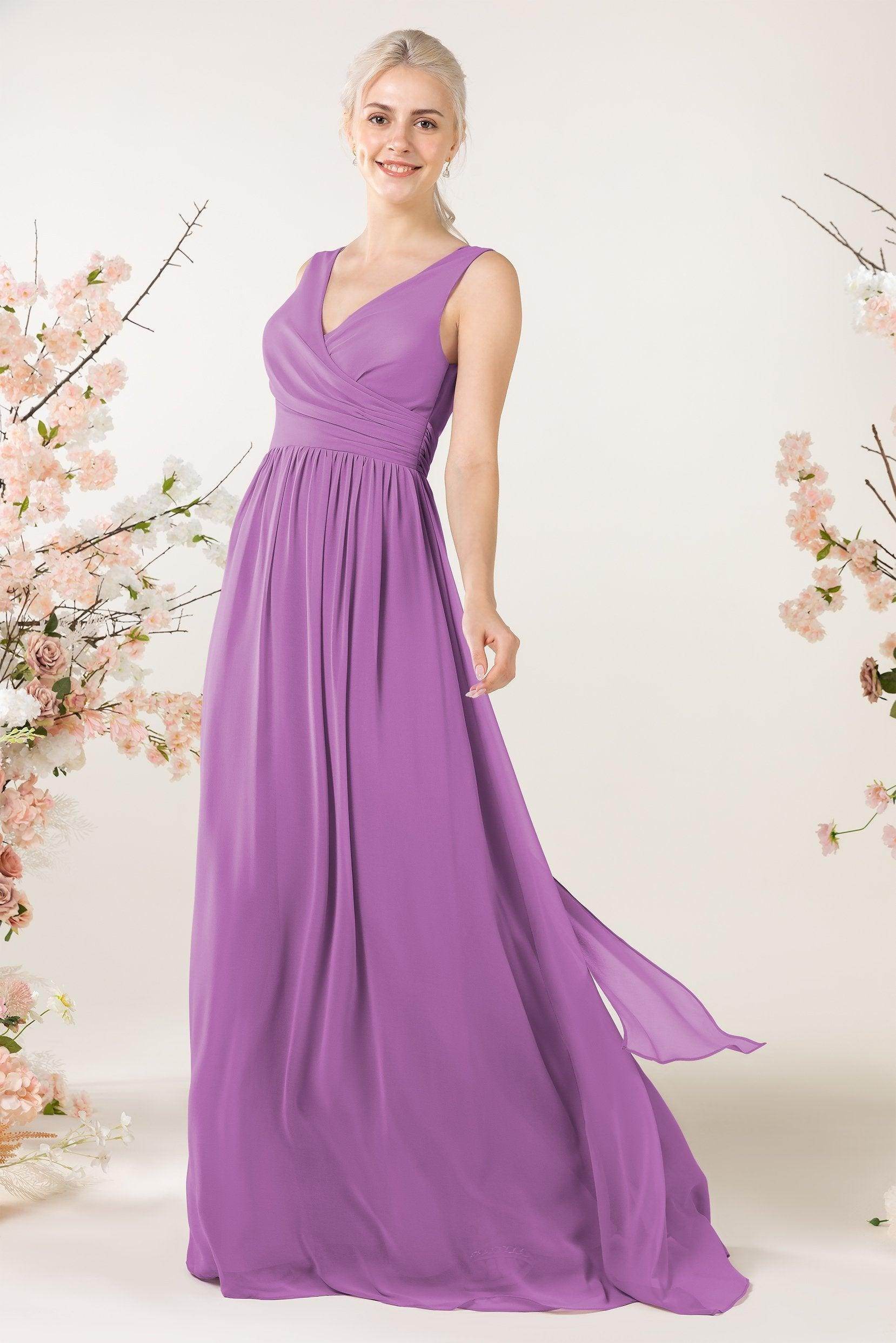 A-Line Sweep-Brush Train Chiffon Bridesmaid Dress CB0456