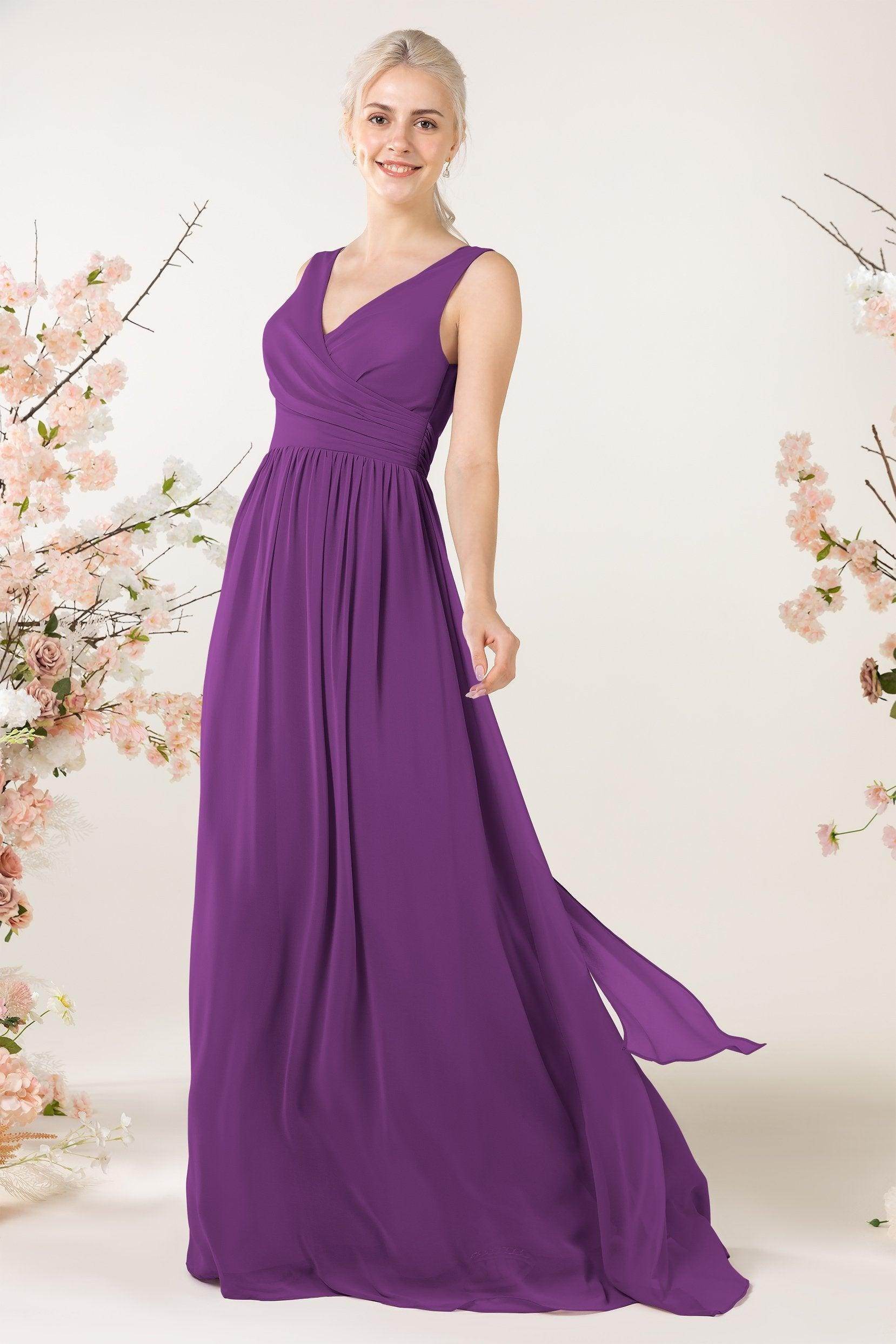 A-Line Sweep-Brush Train Chiffon Bridesmaid Dress CB0456