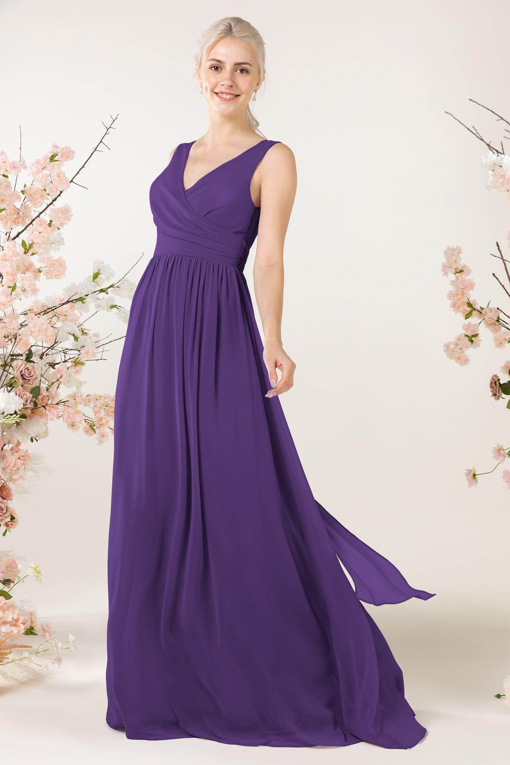 A-Line Sweep-Brush Train Chiffon Bridesmaid Dress CB0456